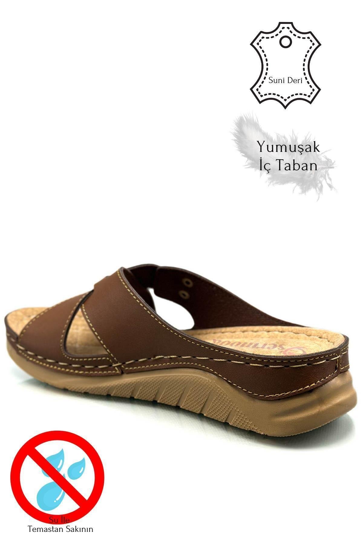 SERMODA , Terlik , Sermoda Çapraz Bant Tokalı Yumuşak ve Hafif Kalın Tabanlı Kadın Terlik Spor Terlik 521/3 Taba
