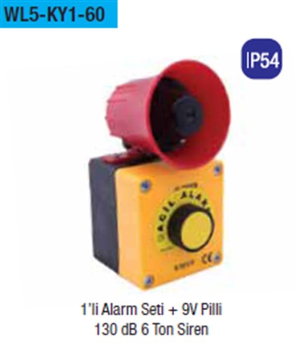 1'li Alarm Seti + 9V Pilli 130 dB 6 Ton Siren