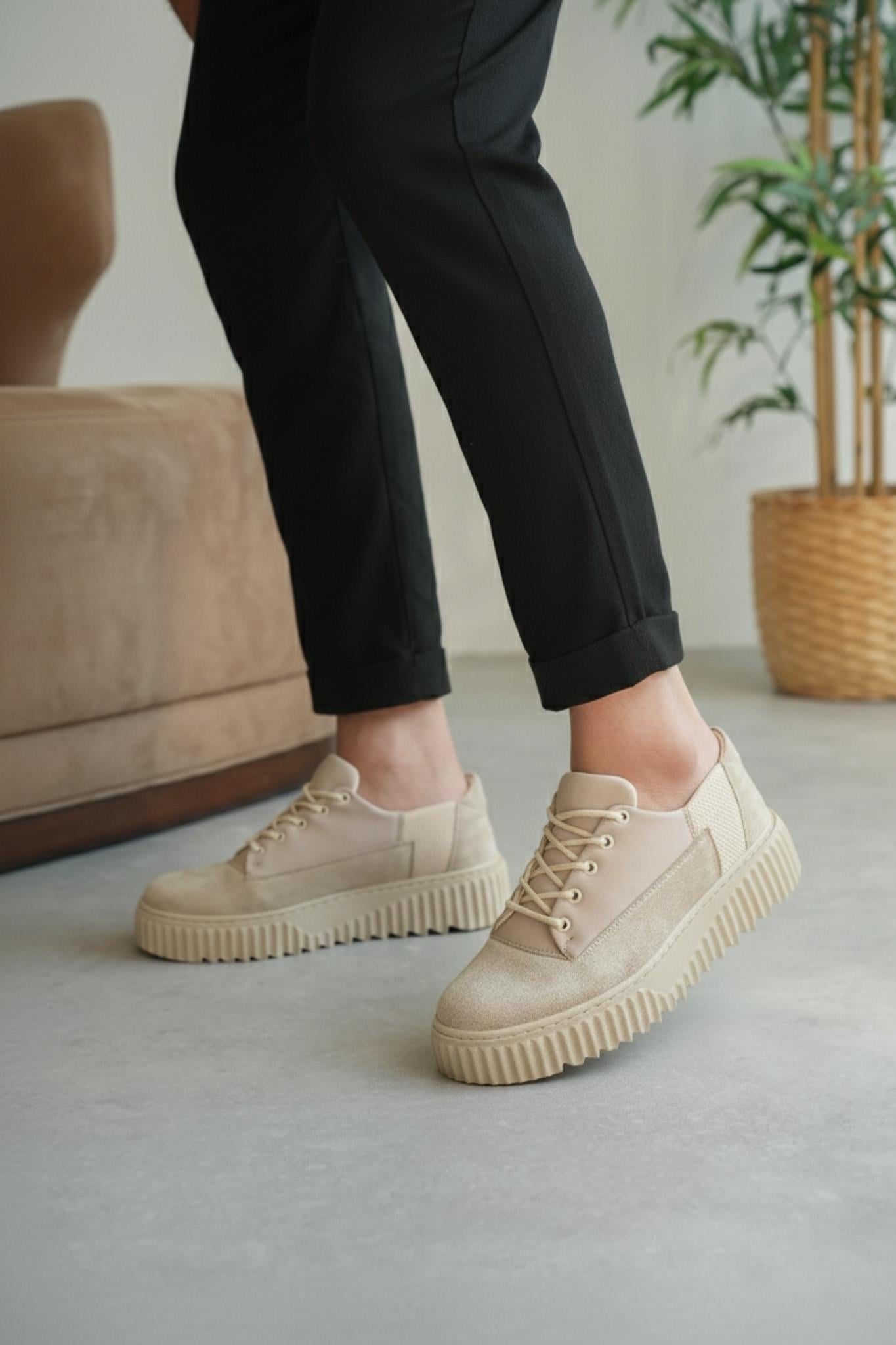Bej Premium Süet Erkek Sneaker (AYKK04)