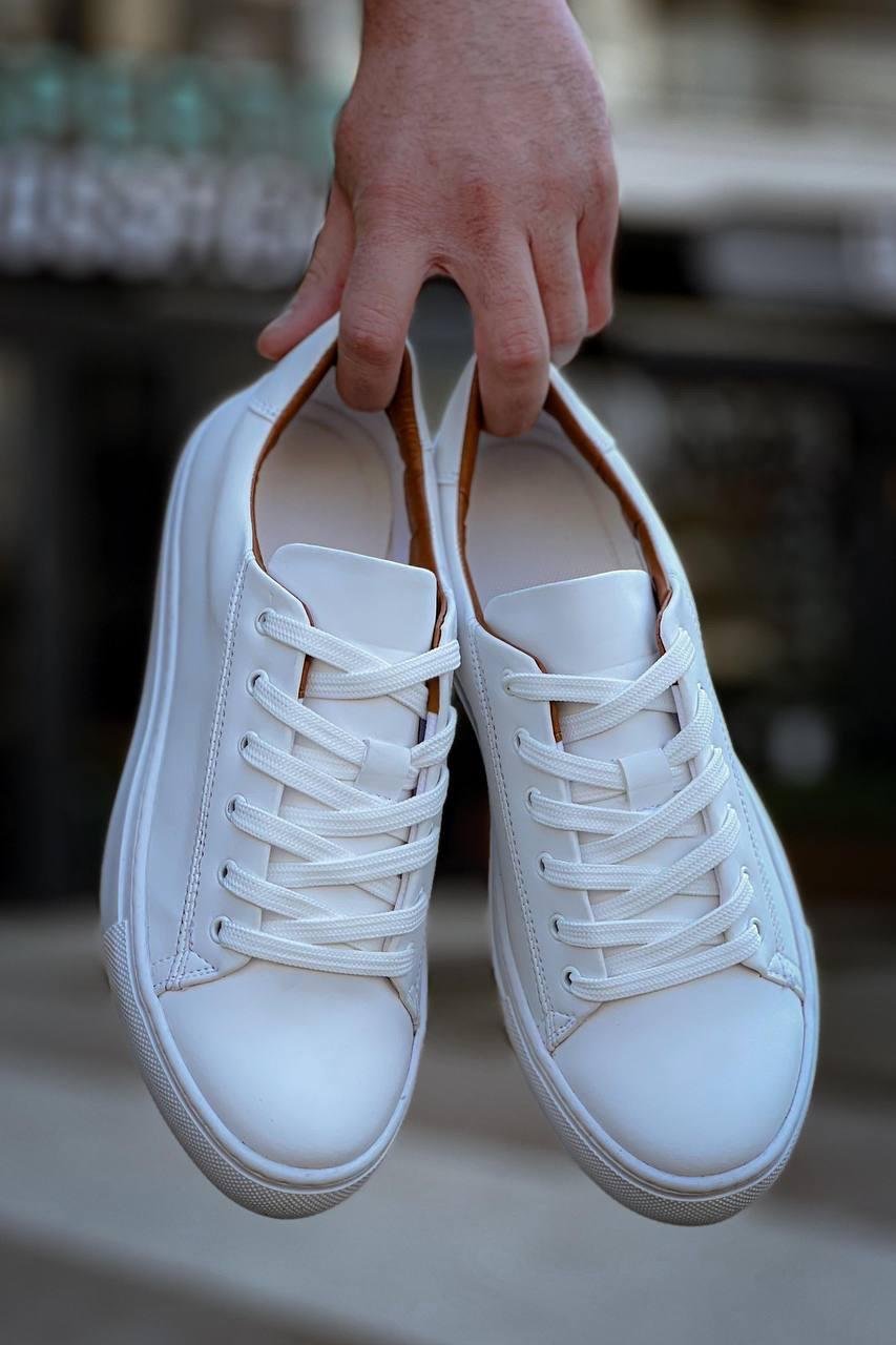 Beyaz Premium Deri Erkek Sneaker (AYKB02)