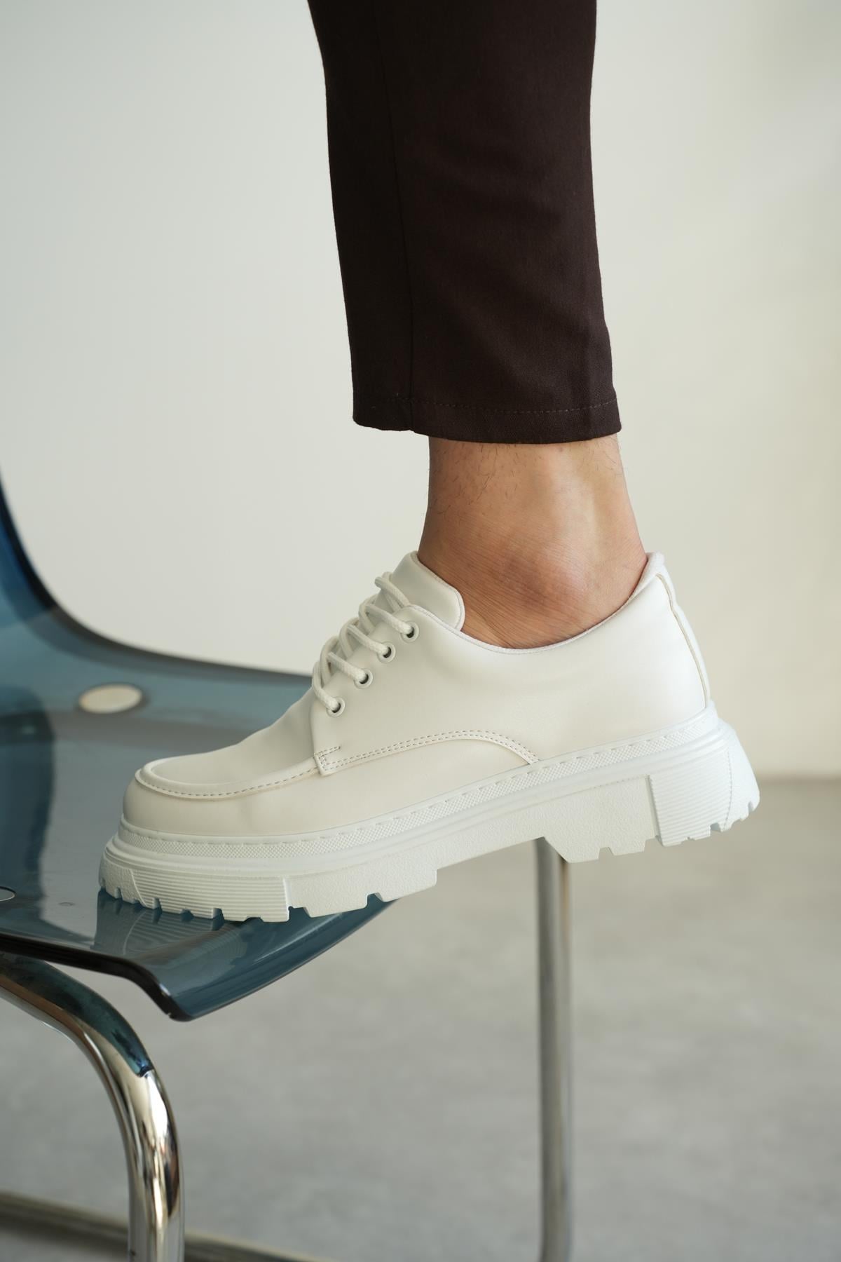 Beyaz Premium Deri Kalın Taban Erkek Sneaker (AYKB03)