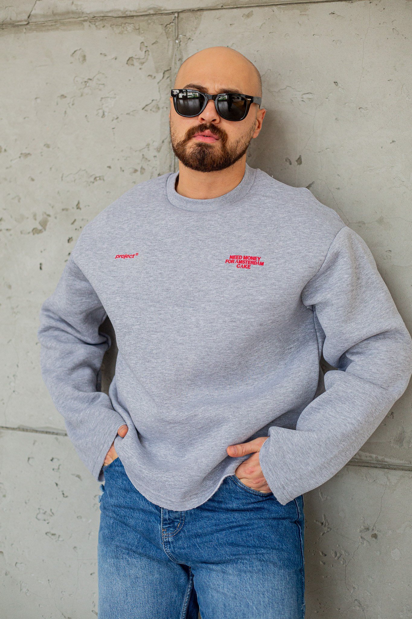 Bisiklet Yaka Baskılı Nakışlı Oversize Erkek Sweatshirt (SVTG117)