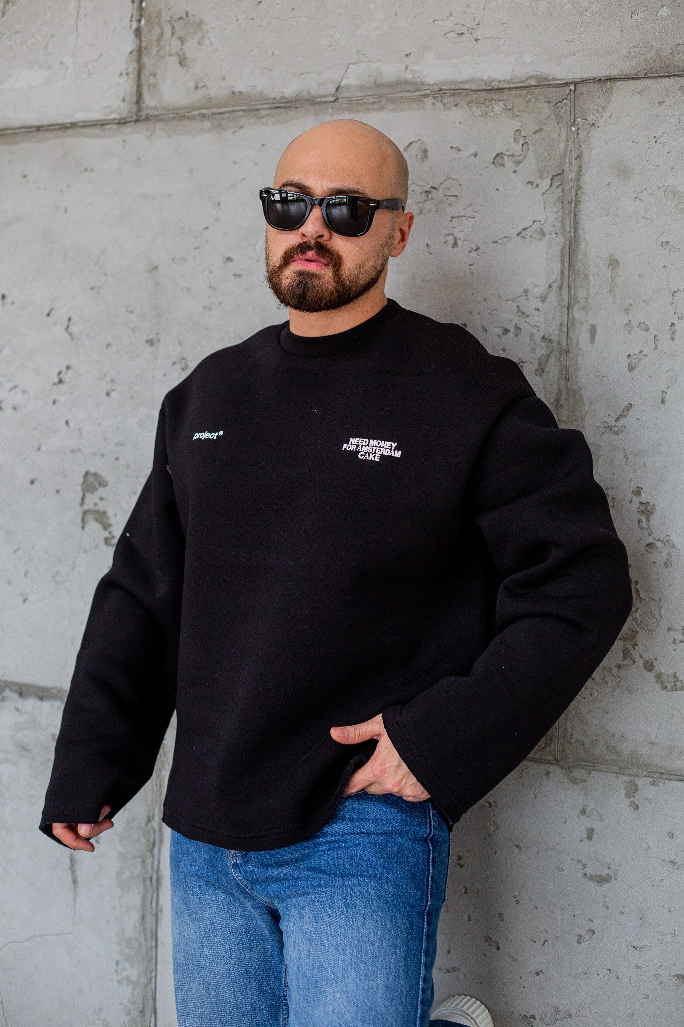 Bisiklet Yaka Baskılı Nakışlı Oversize Erkek Sweatshirt (SVTS117)