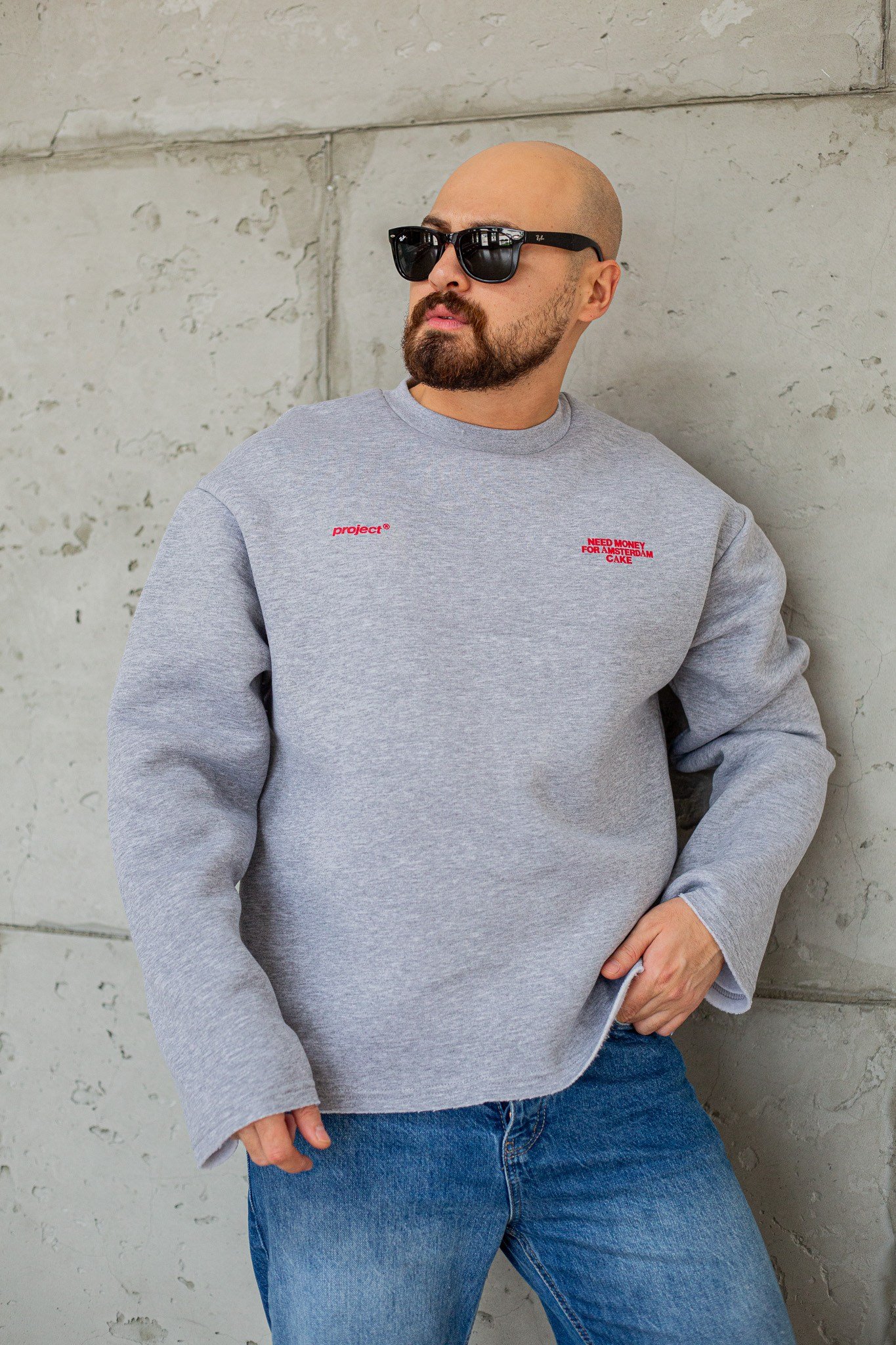 Bisiklet Yaka Baskılı Nakışlı Oversize Erkek Sweatshirt (SVTG117)