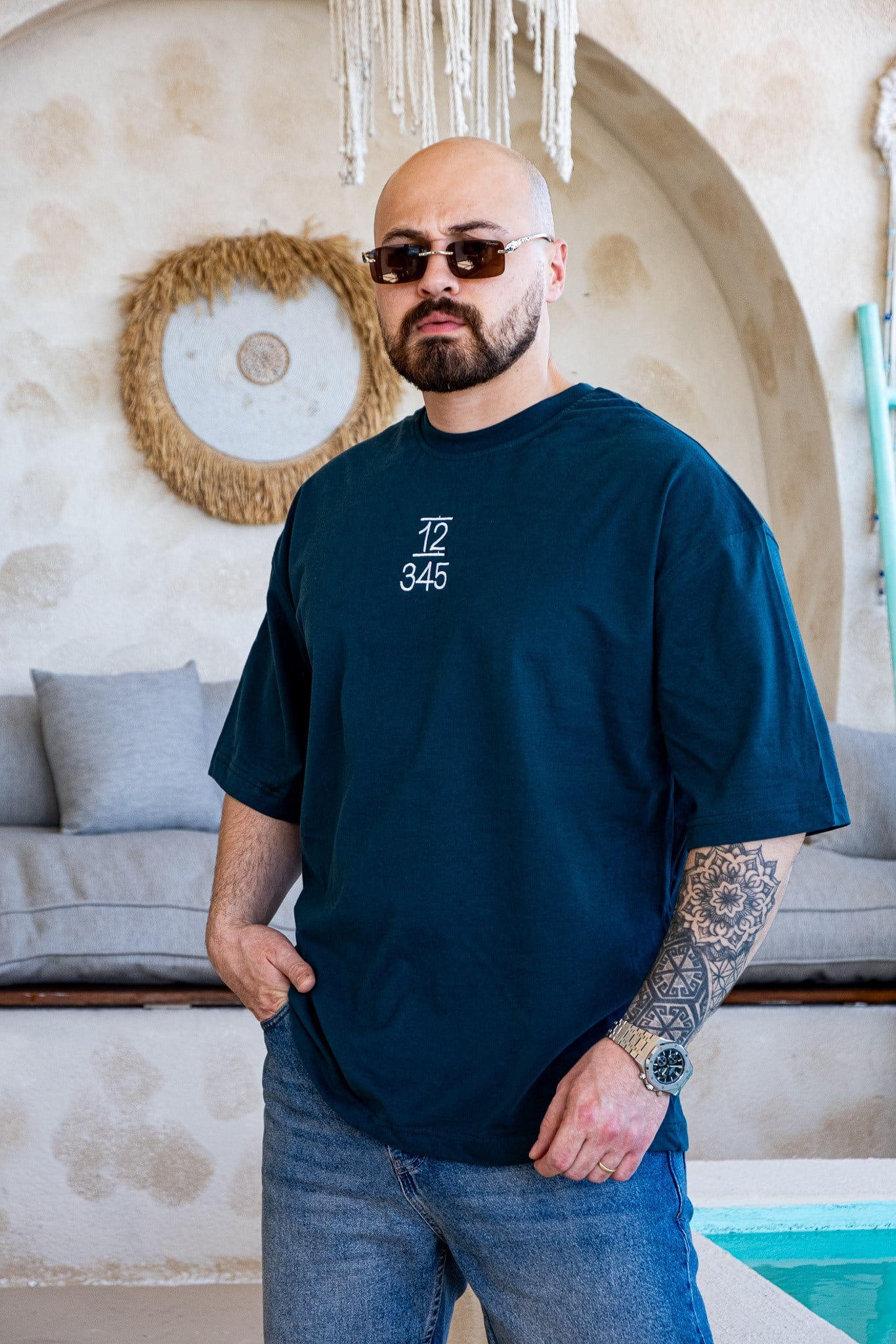 Botanik Pul Detaylı Sırt Baskılı Oversize T-Shirt (TSM80)