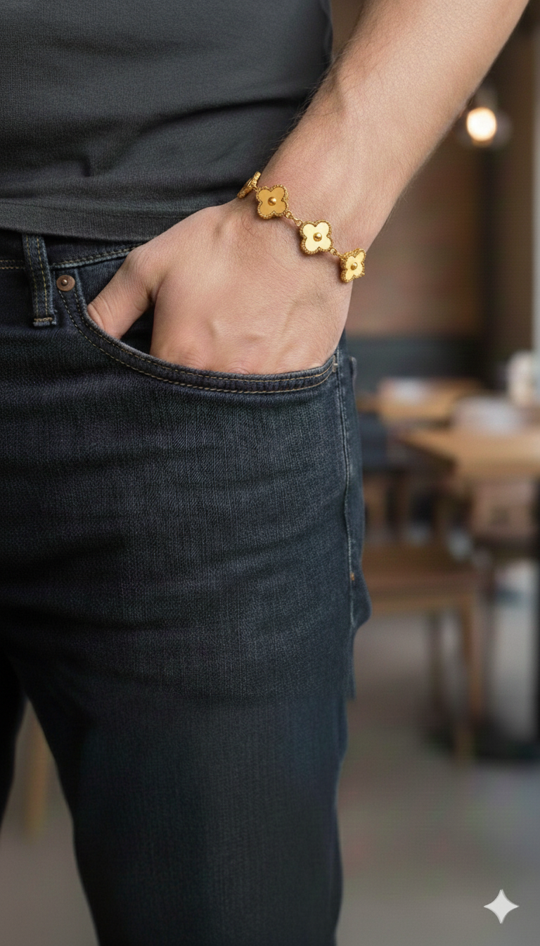 Çelik Gold-Gold Yonca Bileklik 