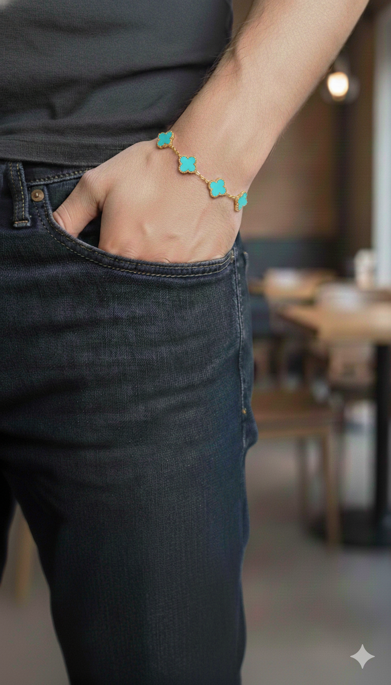 Çelik Siyah Yonca Bileklik 