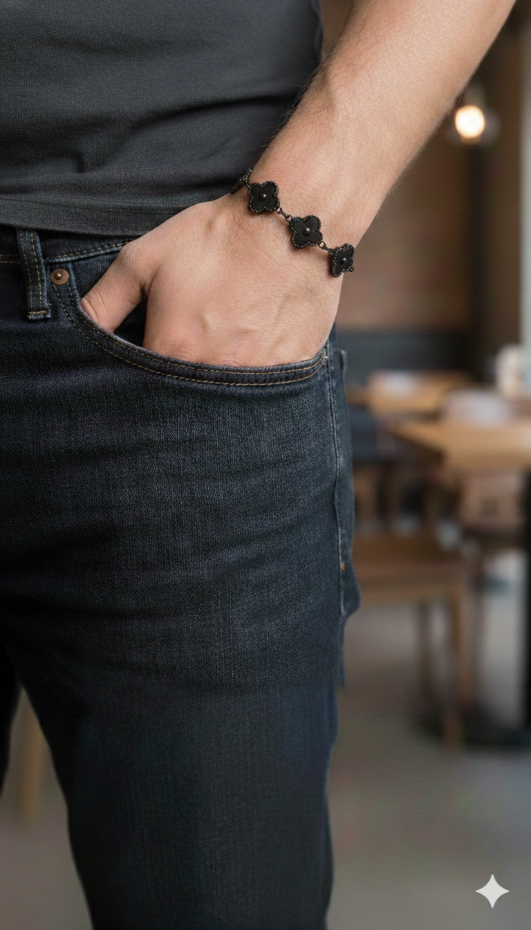 Çelik Siyah Yonca Bileklik 