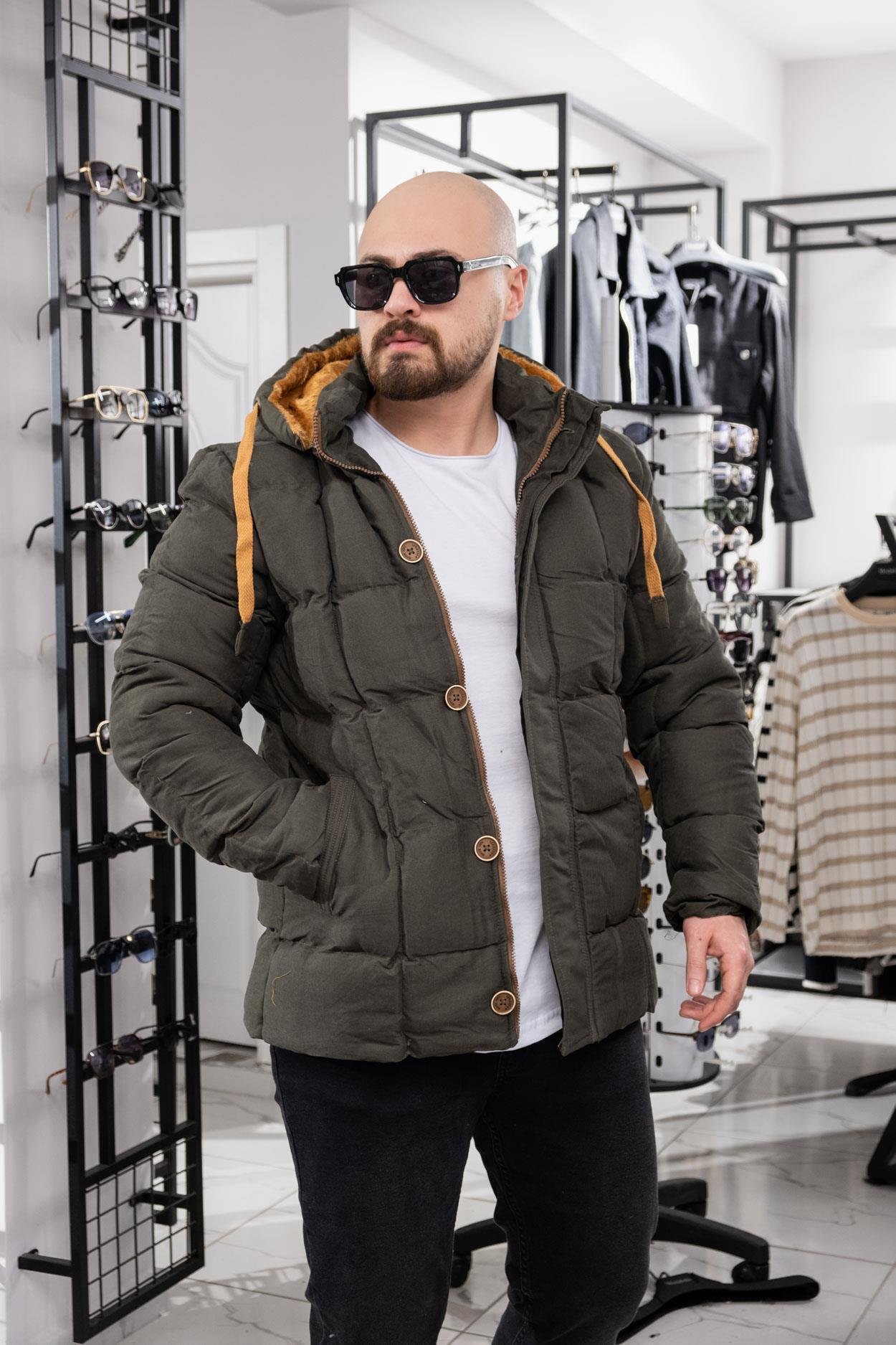 Çıkarılabilir Kapüşonlu Nubuk Şişme Mont (MOY09)