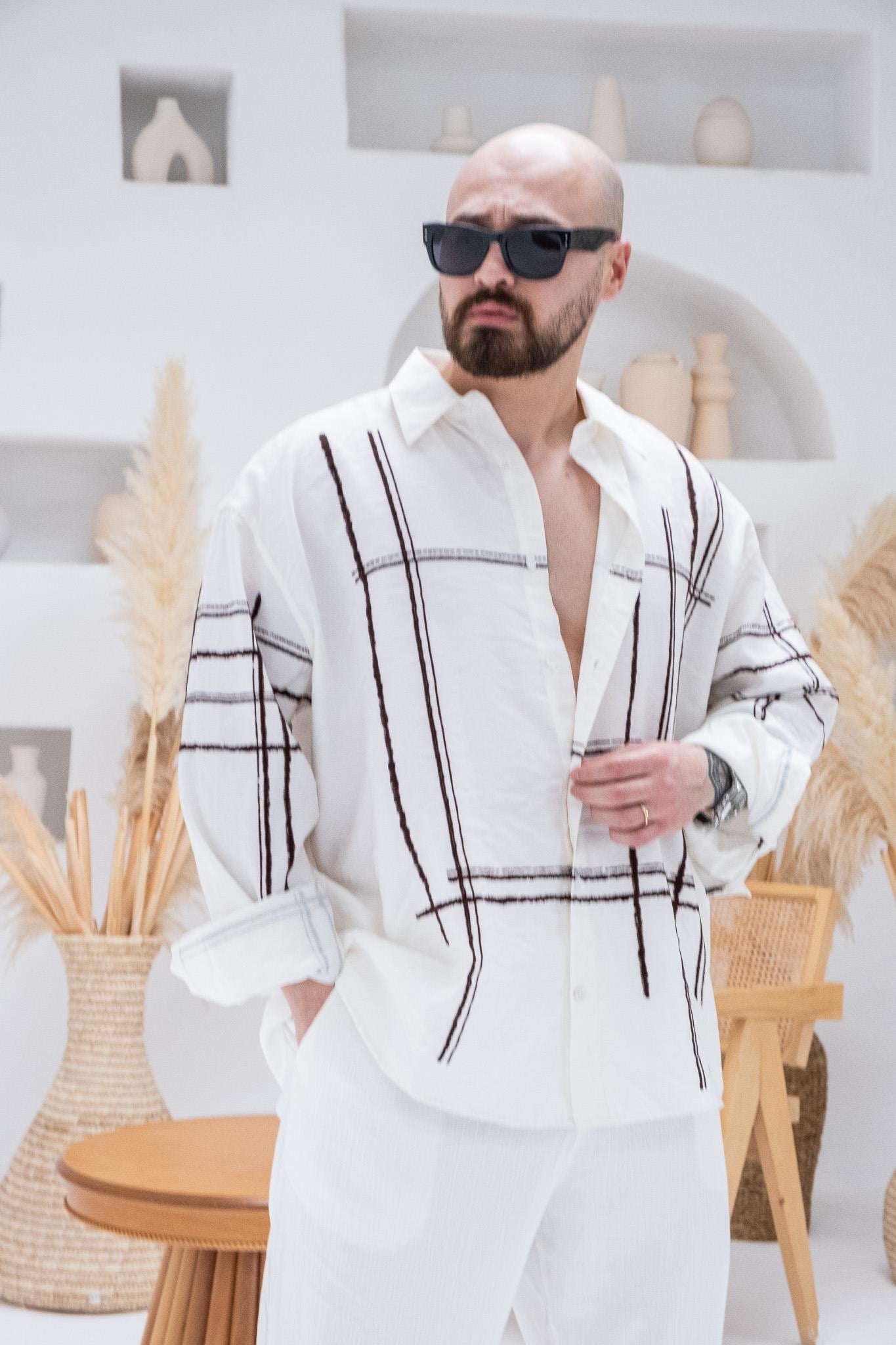 Çizgi Baskılı Oversize Gömlek (GMB89)