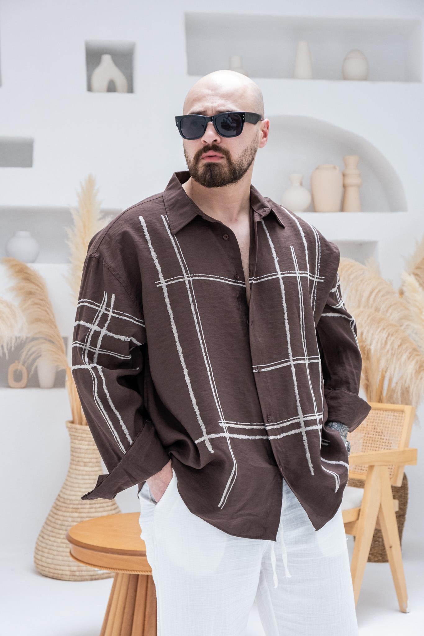 Çizgi Baskılı Oversize Gömlek (GMKA89)