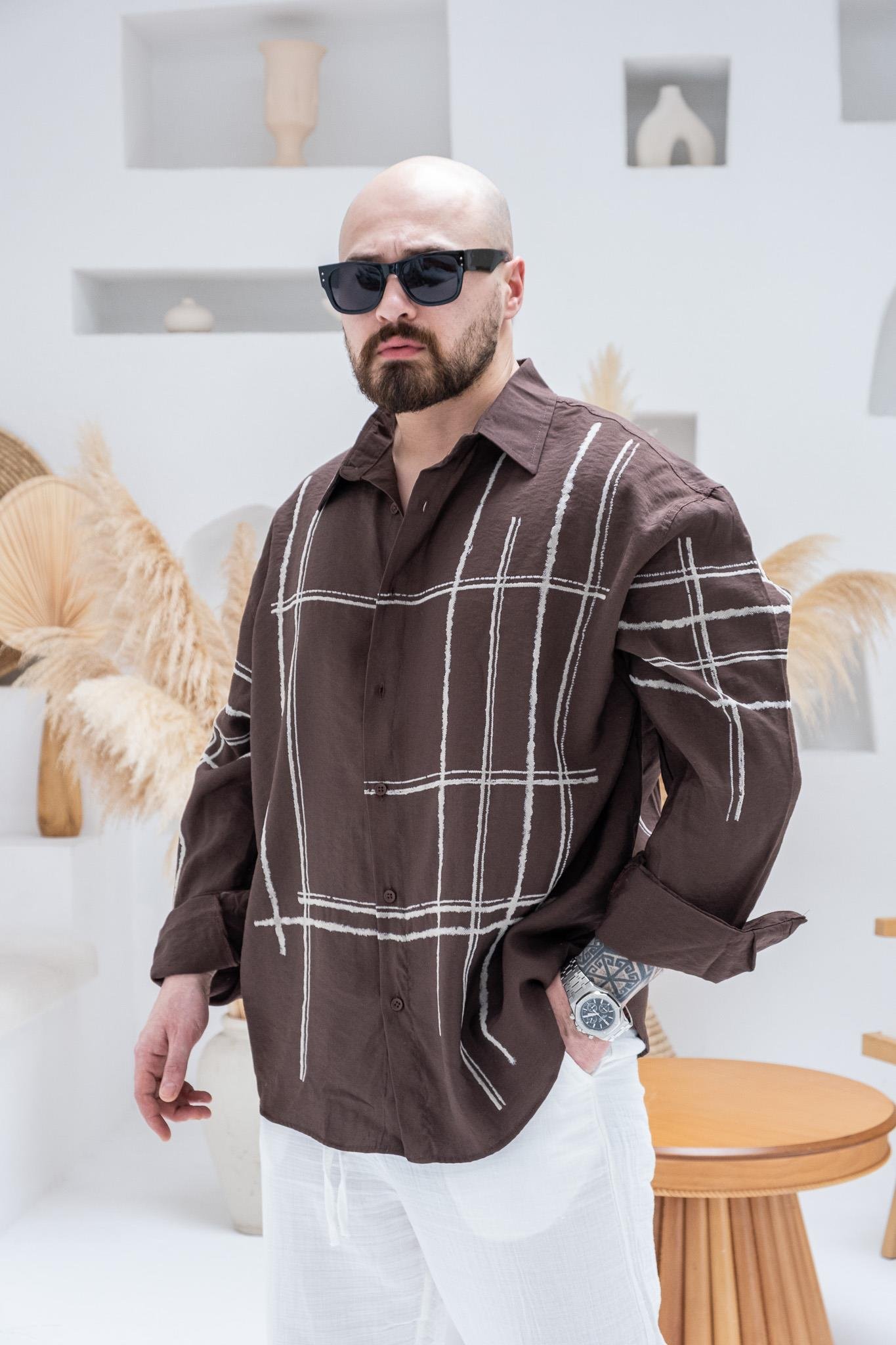 Çizgi Baskılı Oversize Gömlek (GMKA89)
