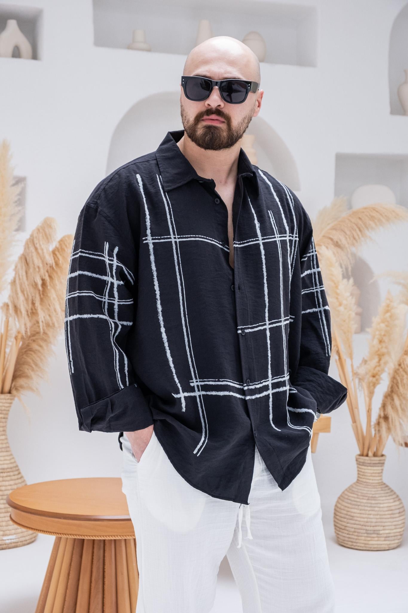 Çizgi Baskılı Oversize Gömlek (GMS89)
