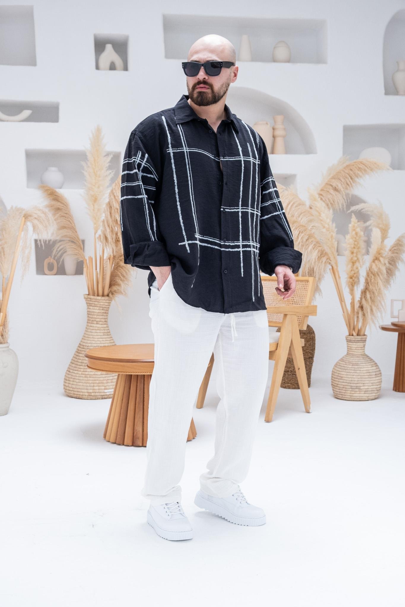 Çizgi Baskılı Oversize Gömlek (GMS89)