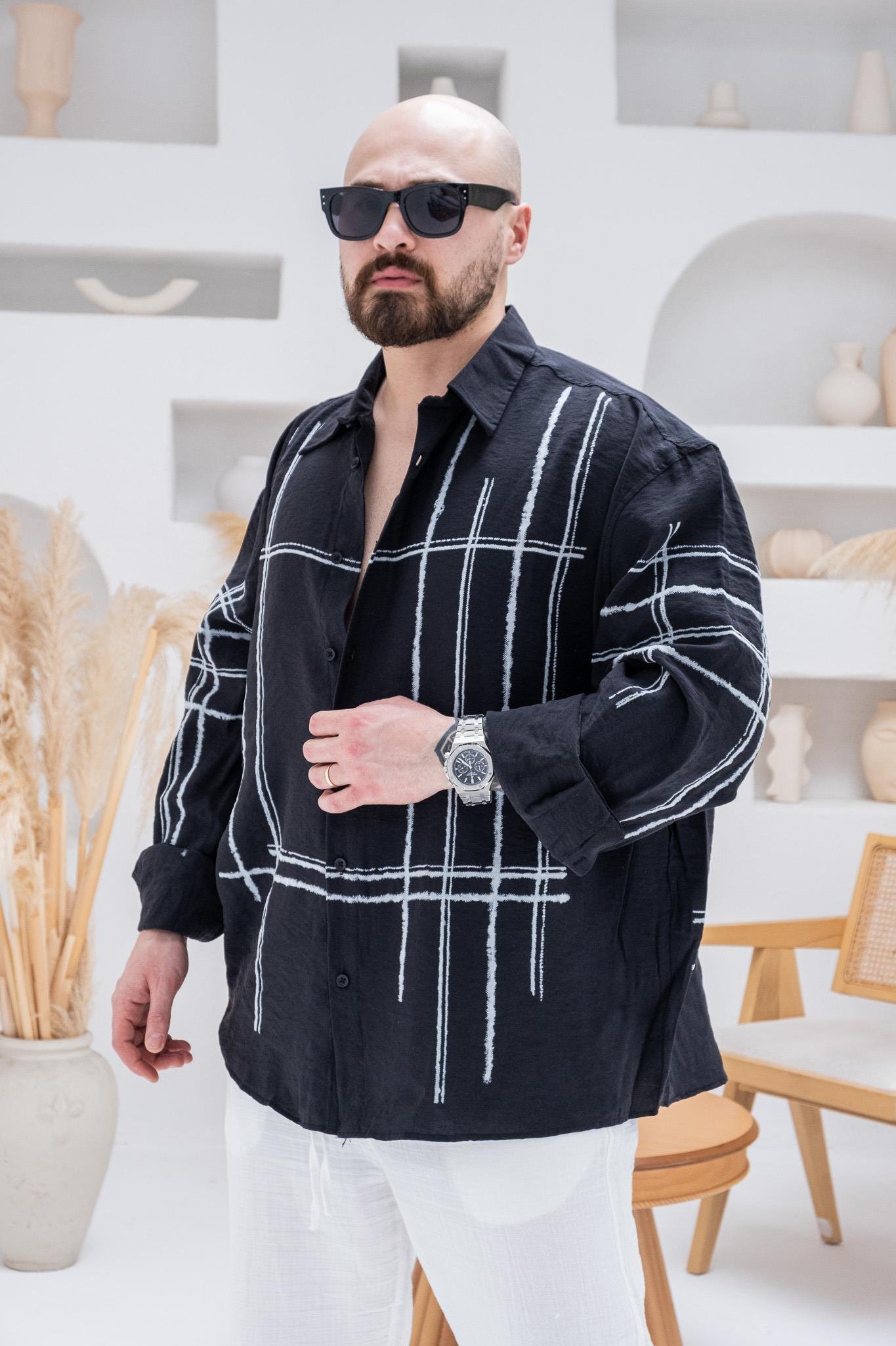 Çizgi Baskılı Oversize Gömlek (GMS89)