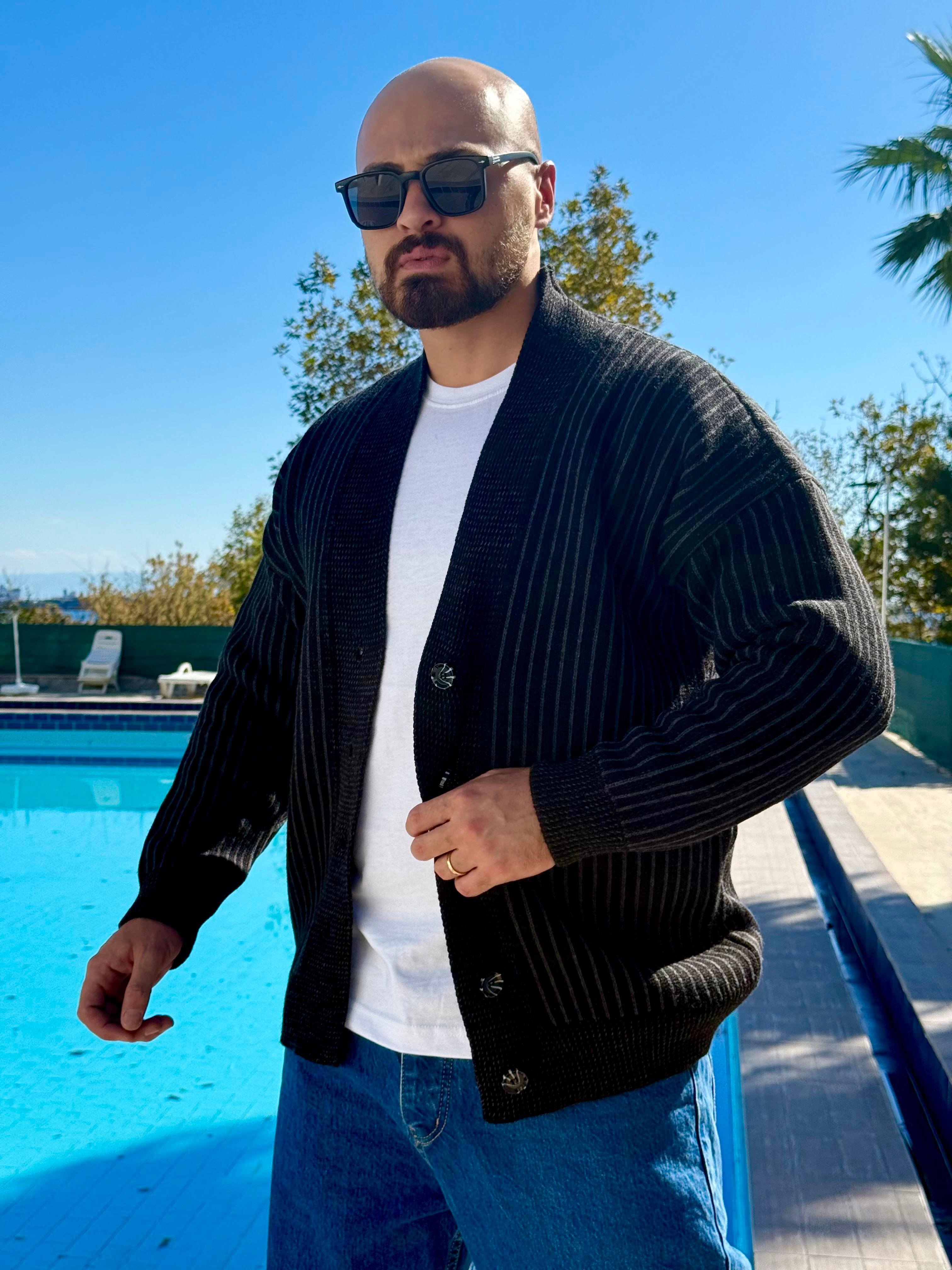 Çizgi Detaylı Rahat Kalıp Hırka (MEVS53)