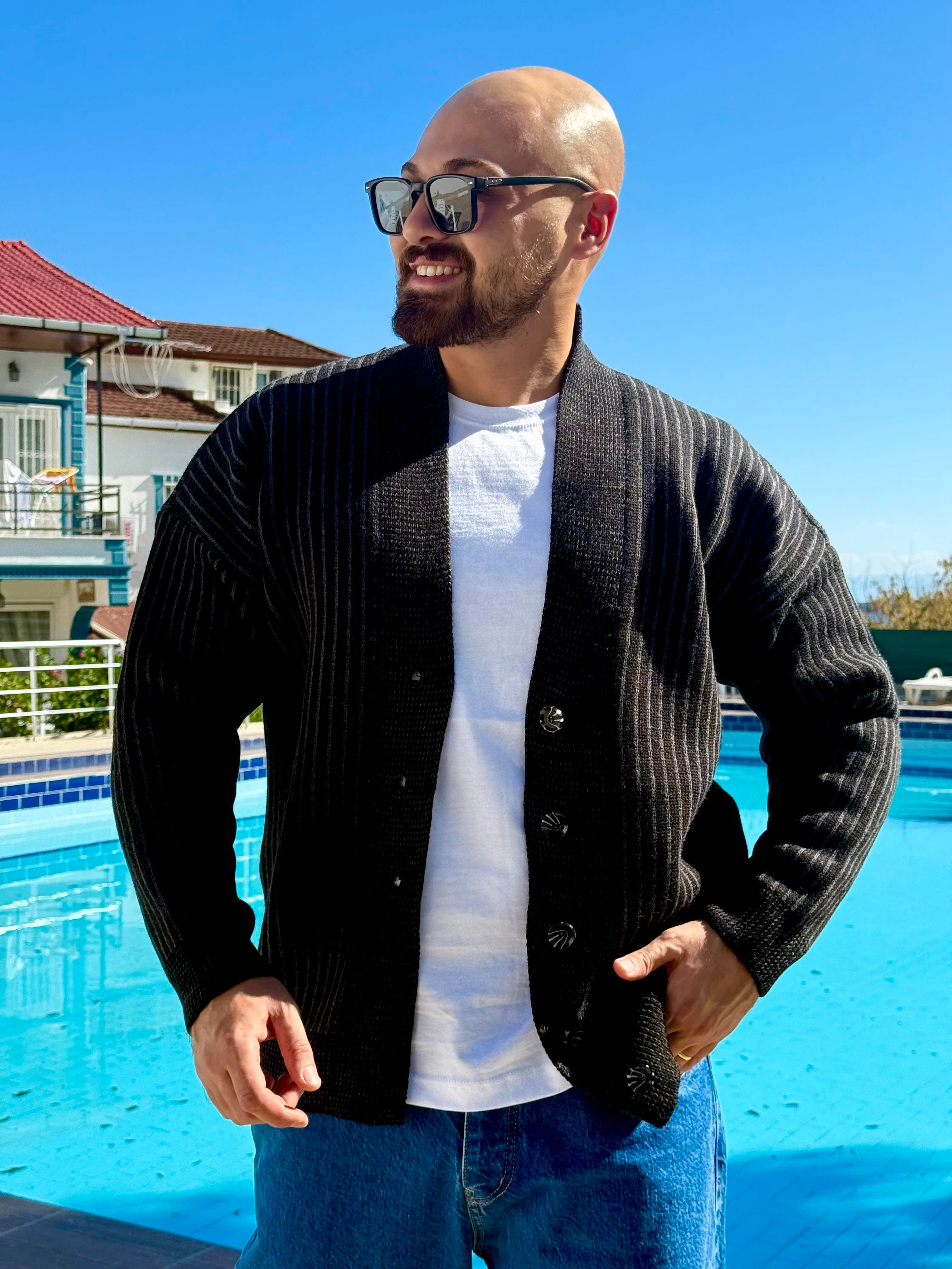 Çizgi Detaylı Rahat Kalıp Hırka (MEVS53)