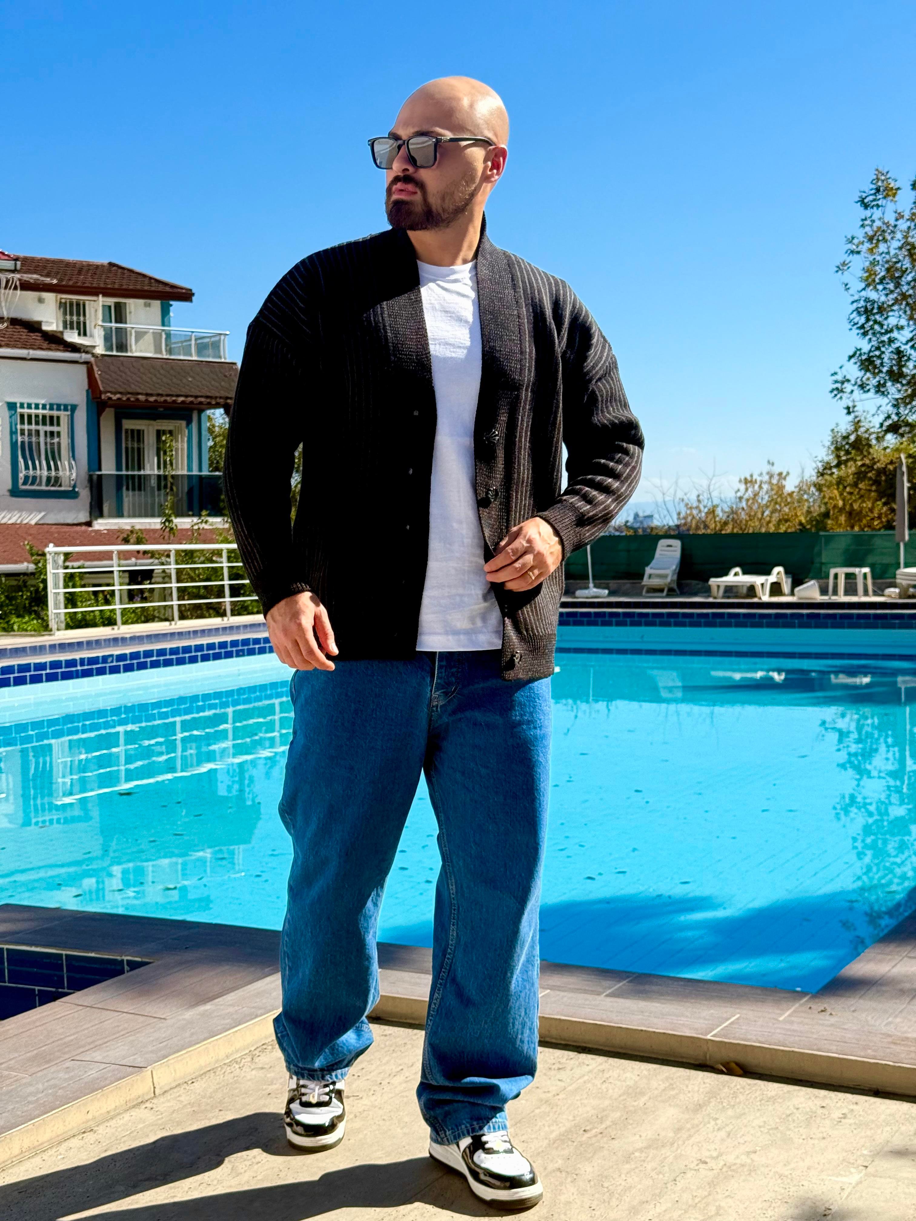 Çizgi Detaylı Rahat Kalıp Hırka (MEVS53)