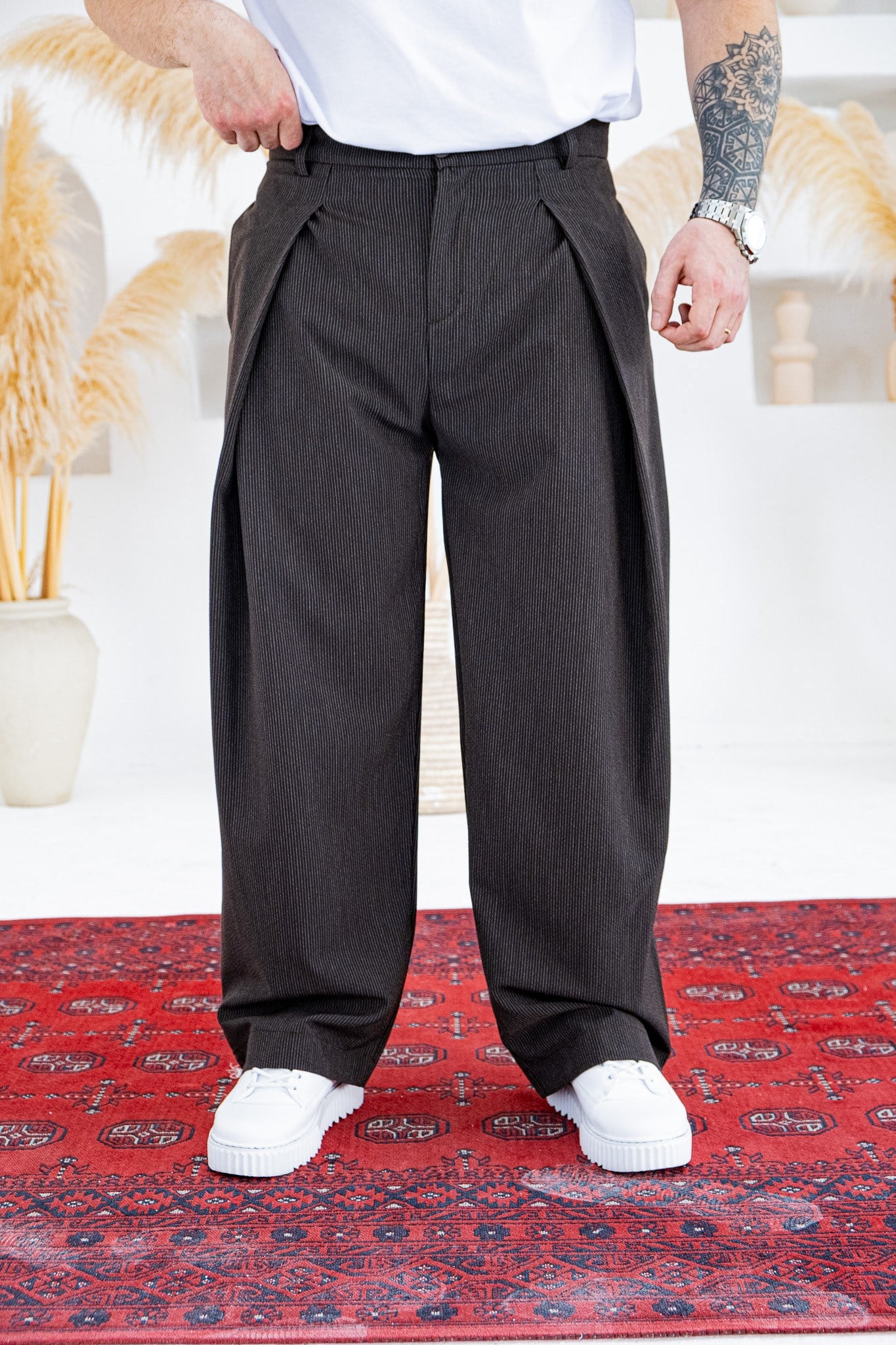Derin Pileli Geniş Paça Baggy Kumaş Pantolon (JGKA57)