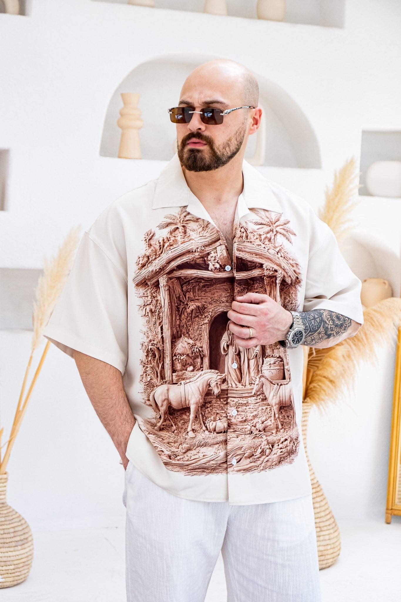 Desenli Dubble Hürrem Kumaş Oversize Gömlek (GM123)