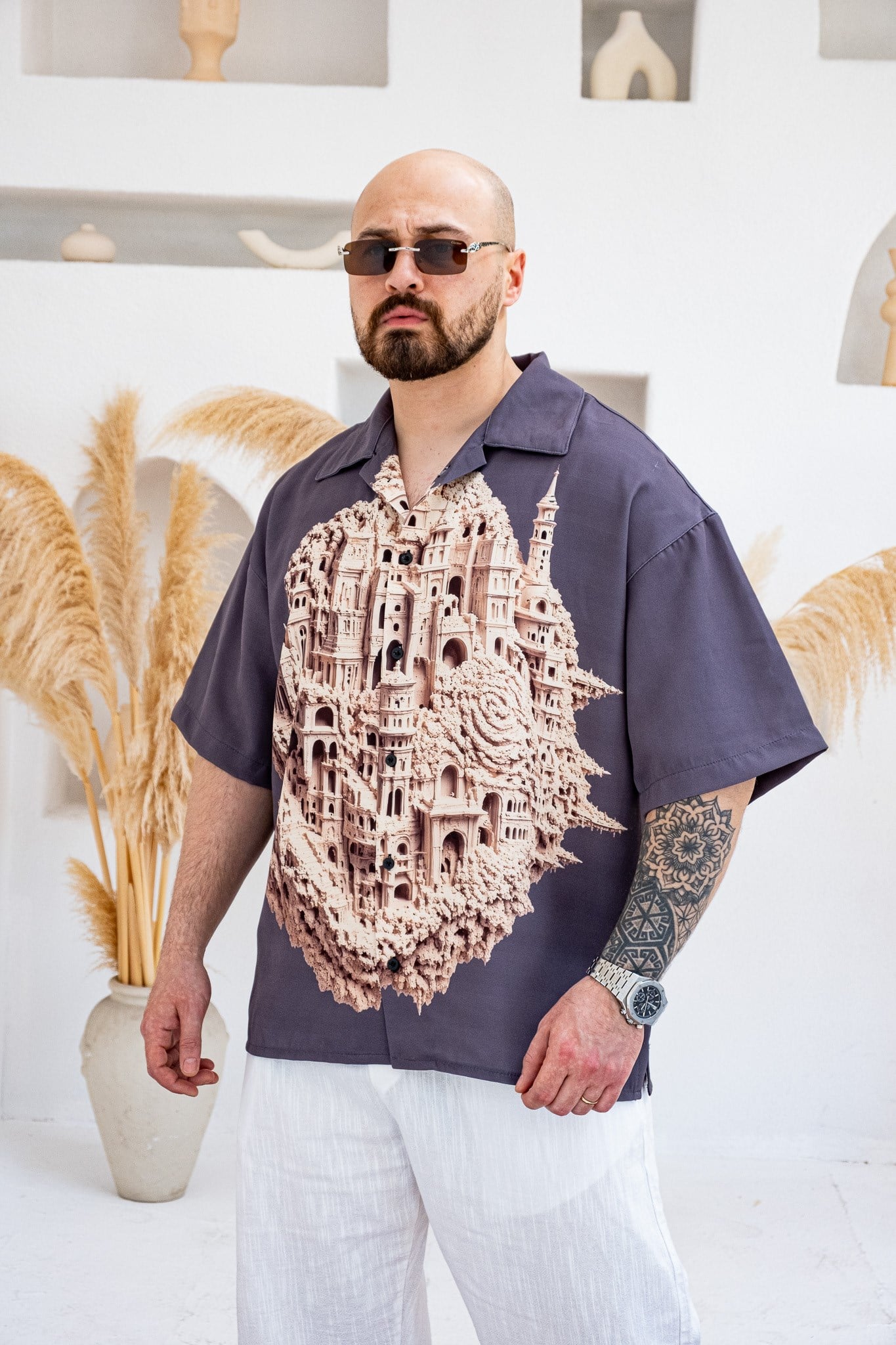 Desenli Dubble Hürrem Kumaş Oversize Gömlek (GM124)