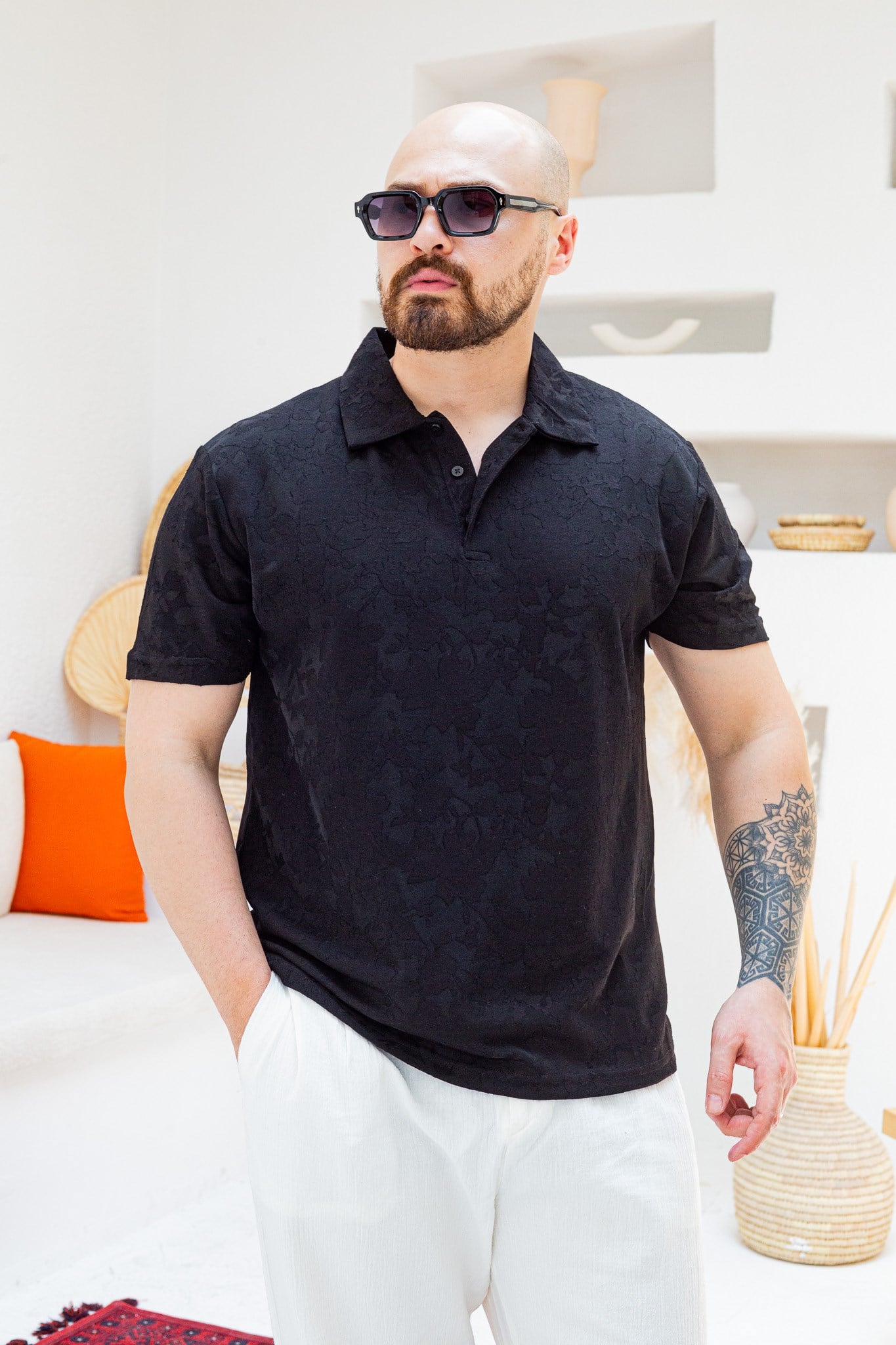 Desenli Pamuk Kumaş Polo Yaka T-Shirt (TSS86)