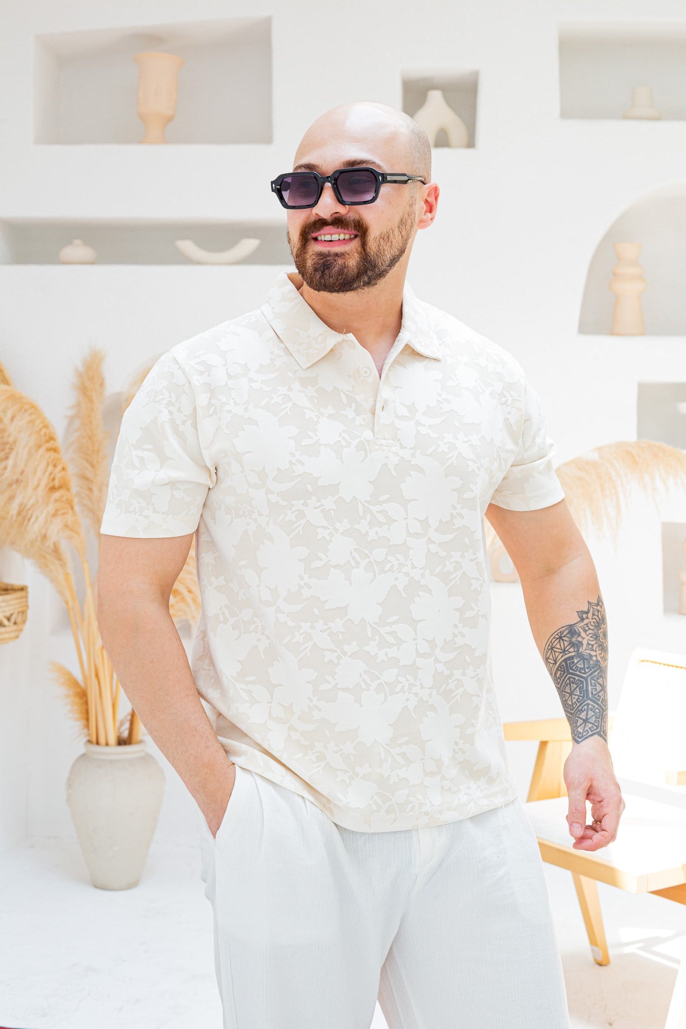 Desenli Pamuk Kumaş Polo Yaka T-Shirt (TSB86)