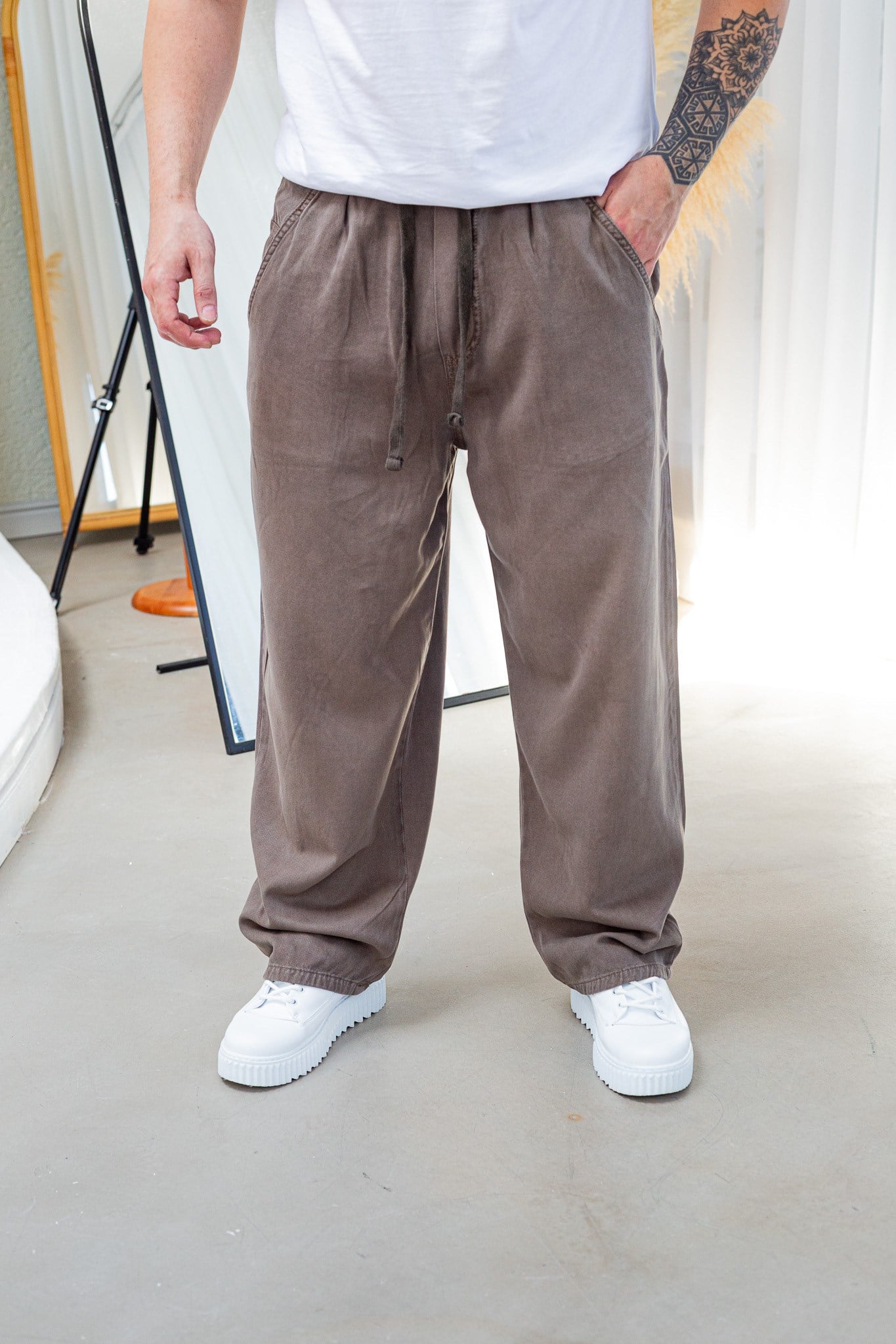 Dokulu Kumaş Baggy Kalıp Salaş Pantolon (JGG67)