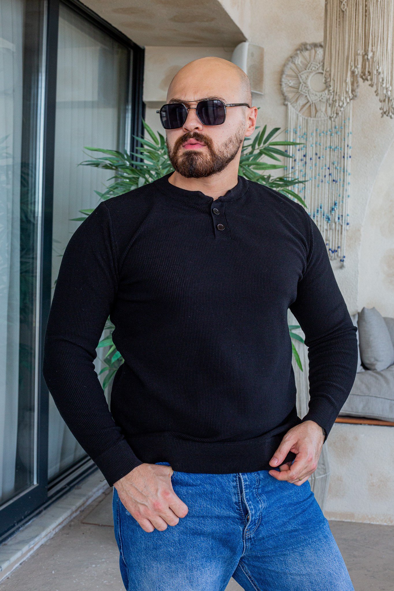 Düğme Detaylı Henley Yaka Erkek Triko Kazak (SVTS109)