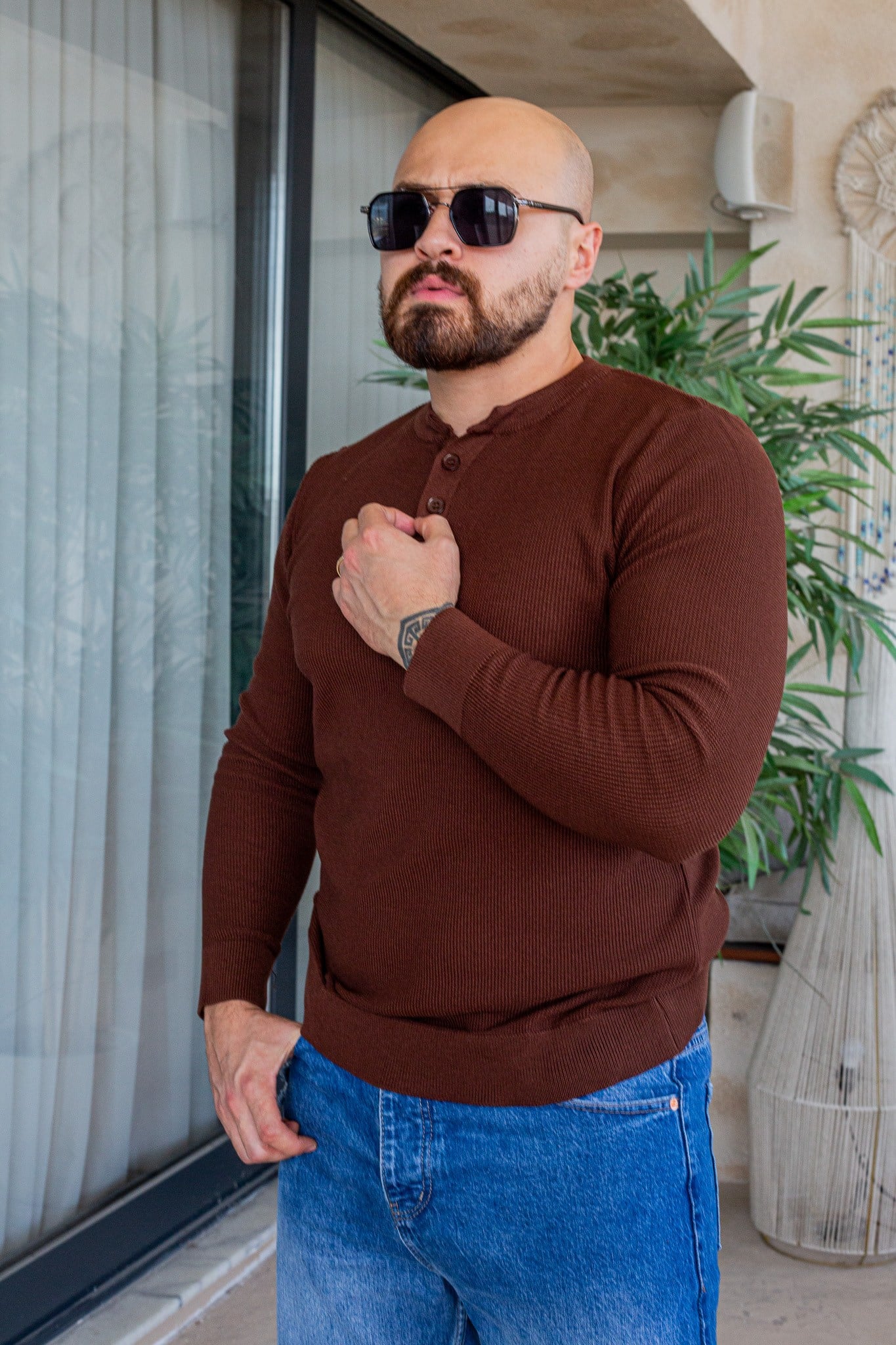 Düğme Detaylı Henley Yaka Erkek Triko Kazak (SVTKA109)