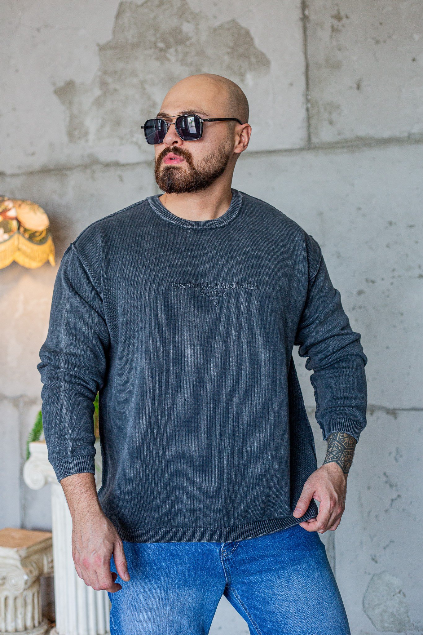 Düşük Omuzlu Dokulu Rahat Kesim Triko Sweatshirt (SVTS108)