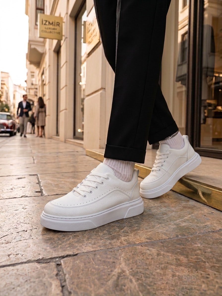 Erkek Deri Kalın Taban Günlük Sneaker Ayakkabı (AYKB19)