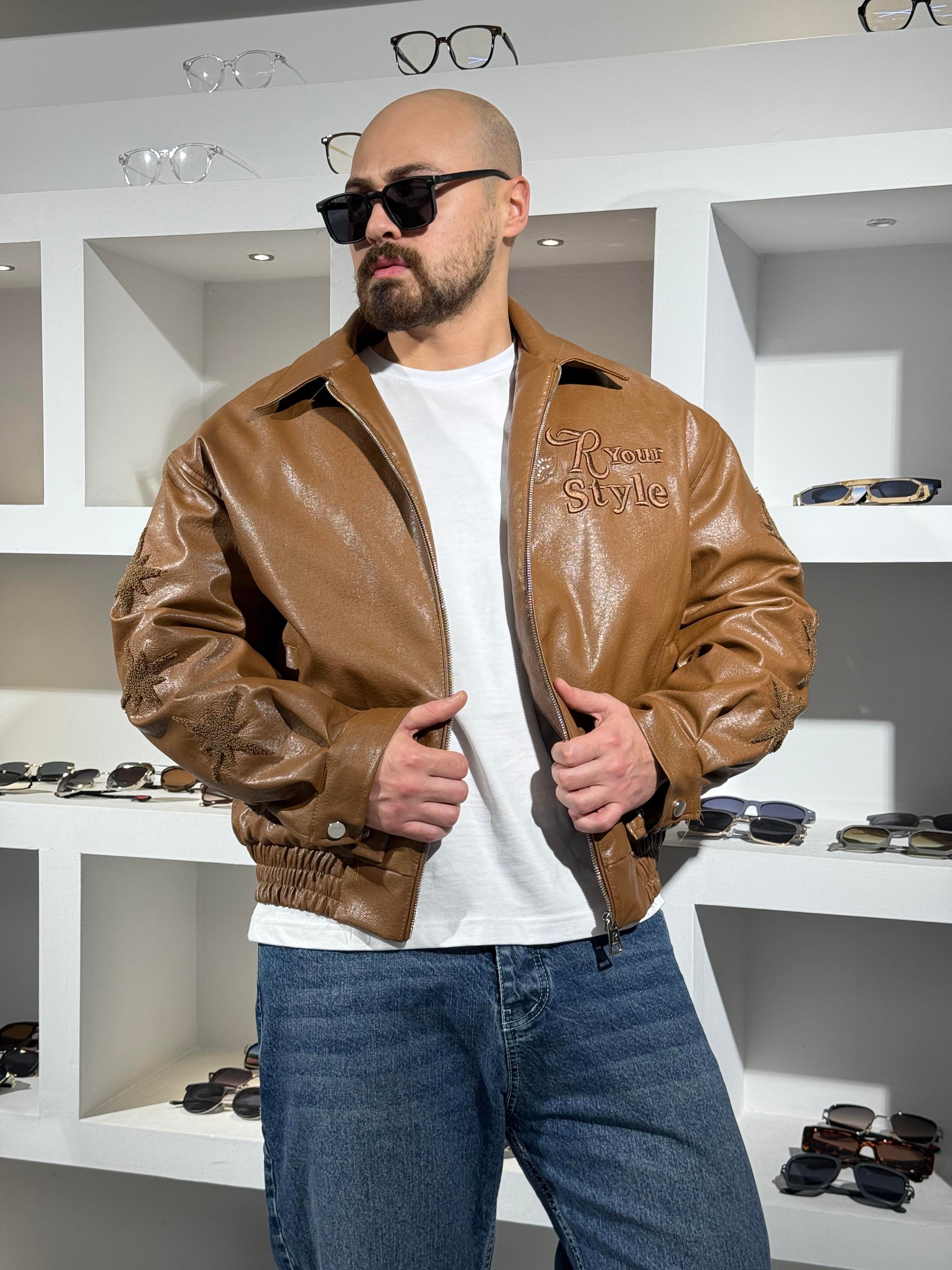 Erkek Deri R Your Style Nakışlı Astarlı Deri Mont (MTKA63)