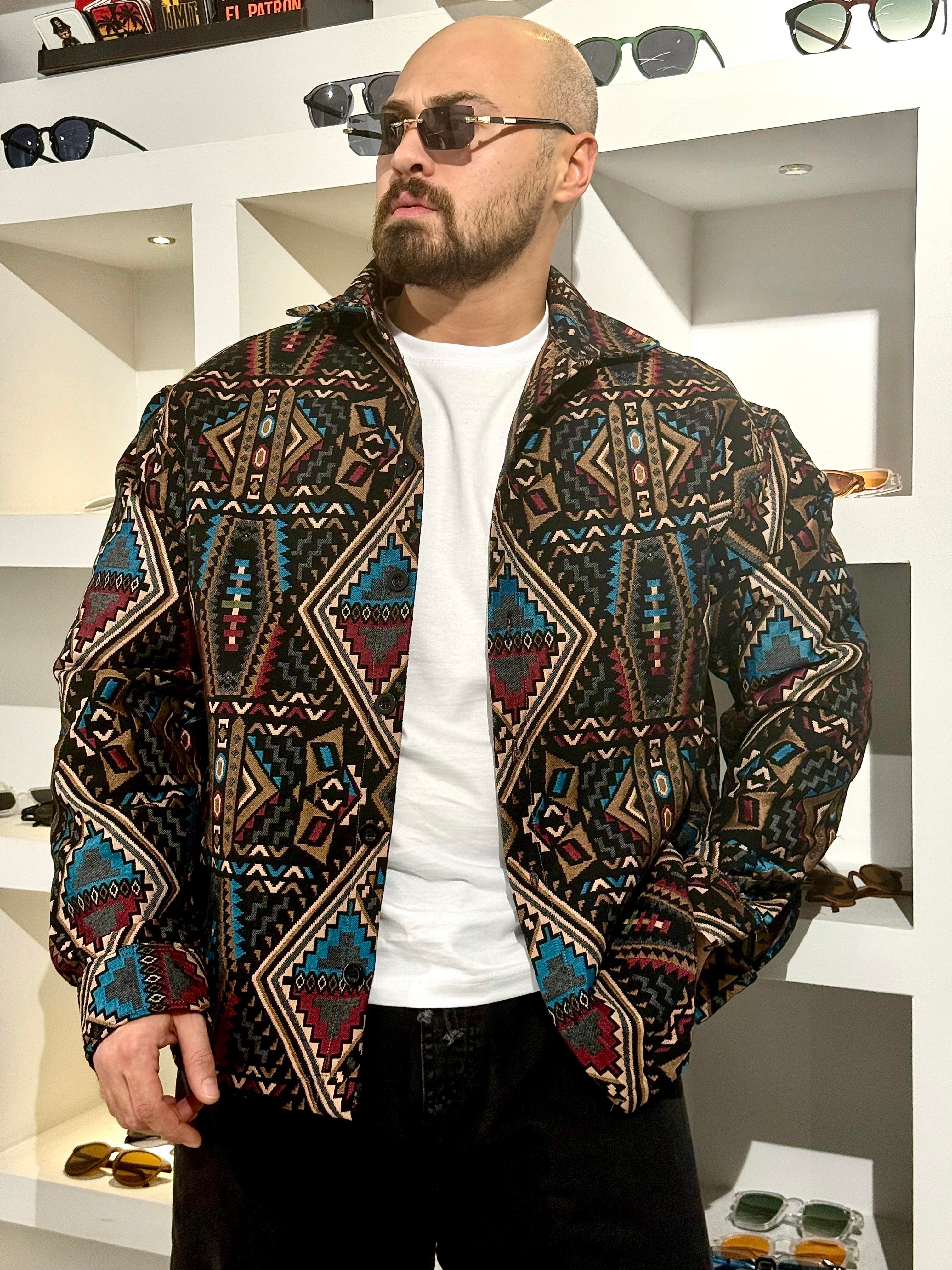 Etnik Desenli Rahat Kalıp Gömlek (GM50)