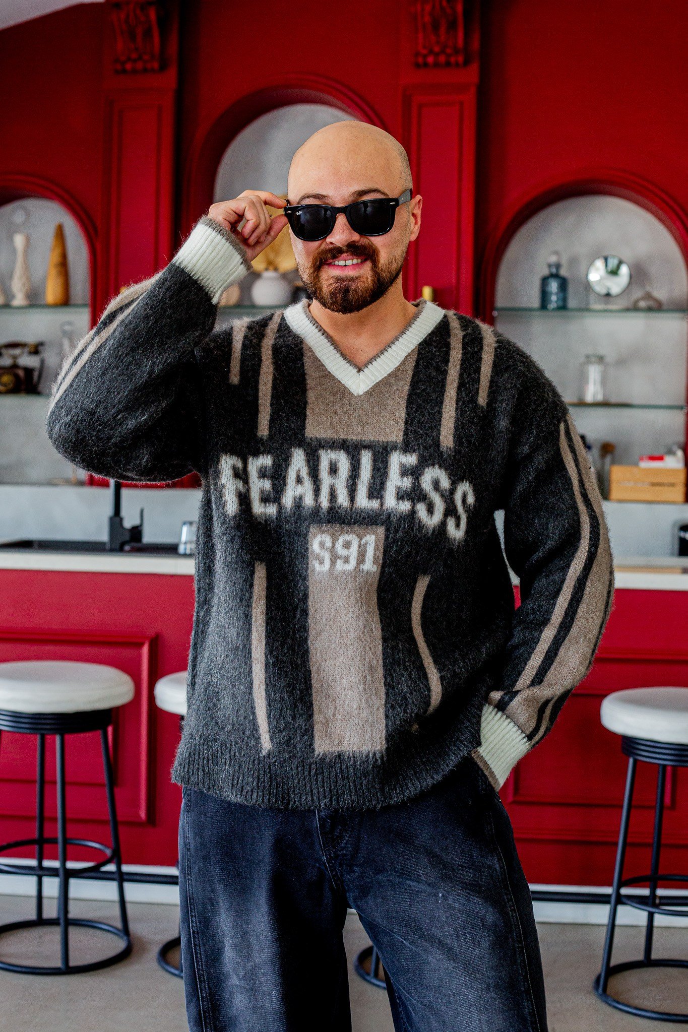 Fearless Yazılı Oversize Çizgili Triko (SVTK116)