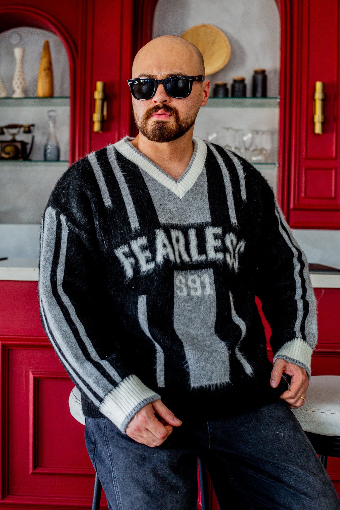 Fearless Yazılı Oversize Çizgili Triko (SVTS116)