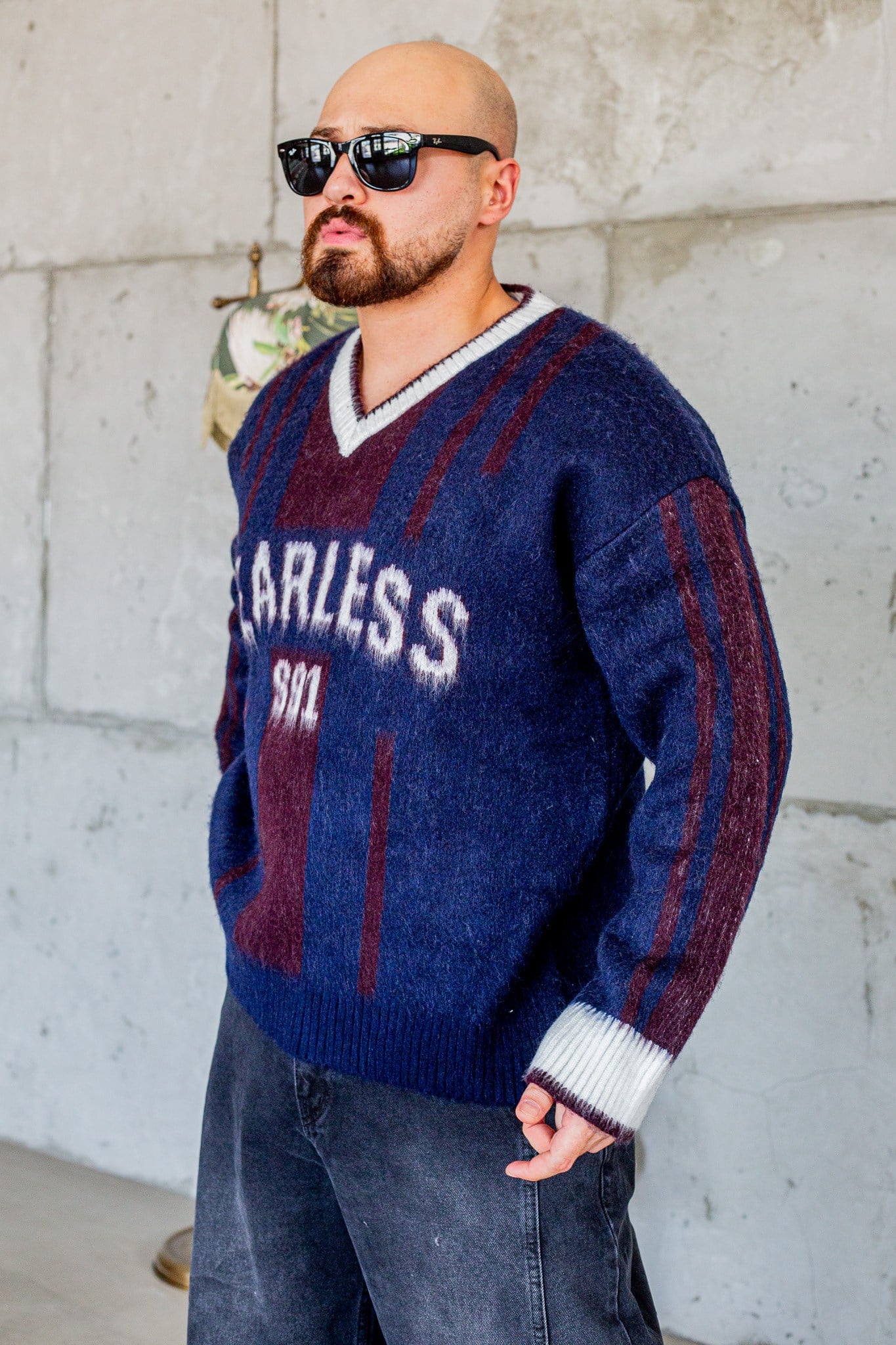 Fearless Yazılı Oversize Çizgili Triko (SVTM116)