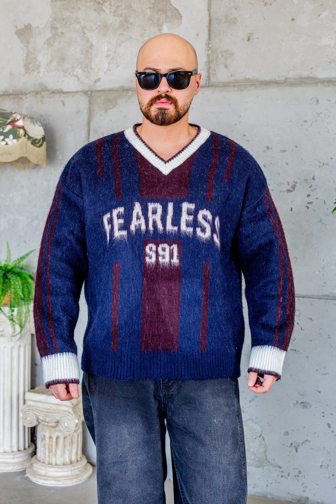 Fearless Yazılı Oversize Çizgili Triko (SVTM116)