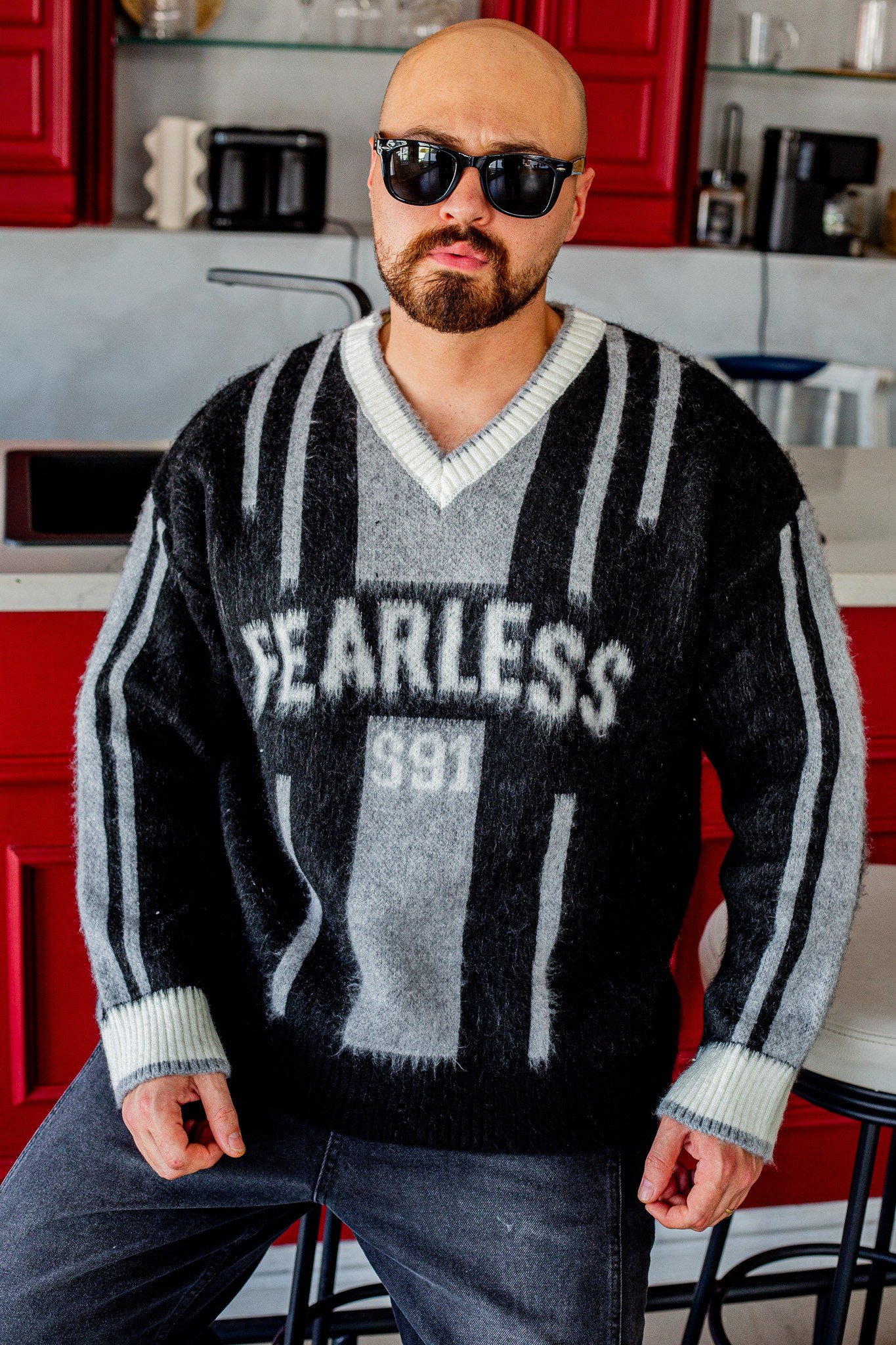 Fearless Yazılı Oversize Çizgili Triko (SVTS116)