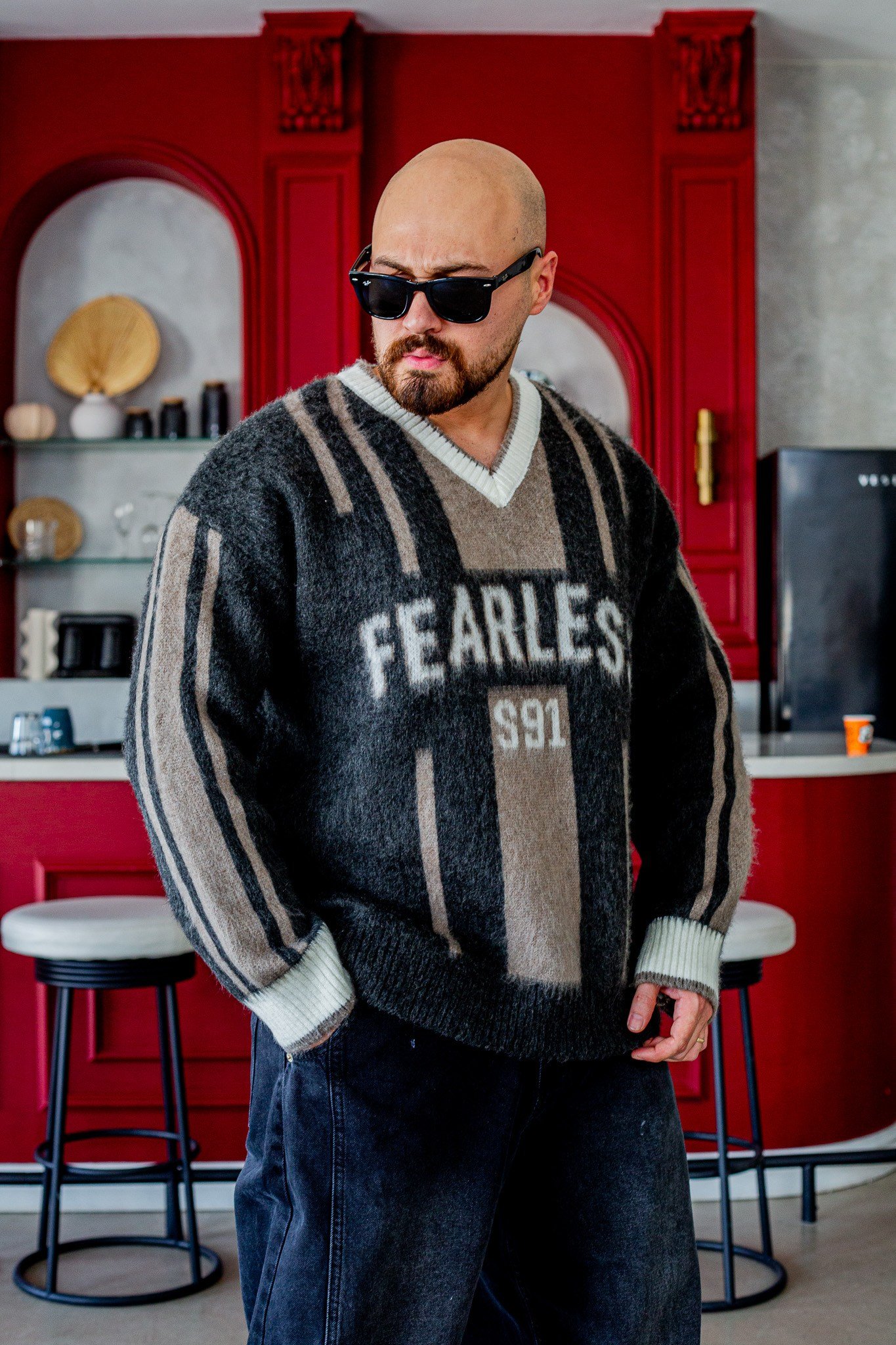 Fearless Yazılı Oversize Çizgili Triko (SVTK116)