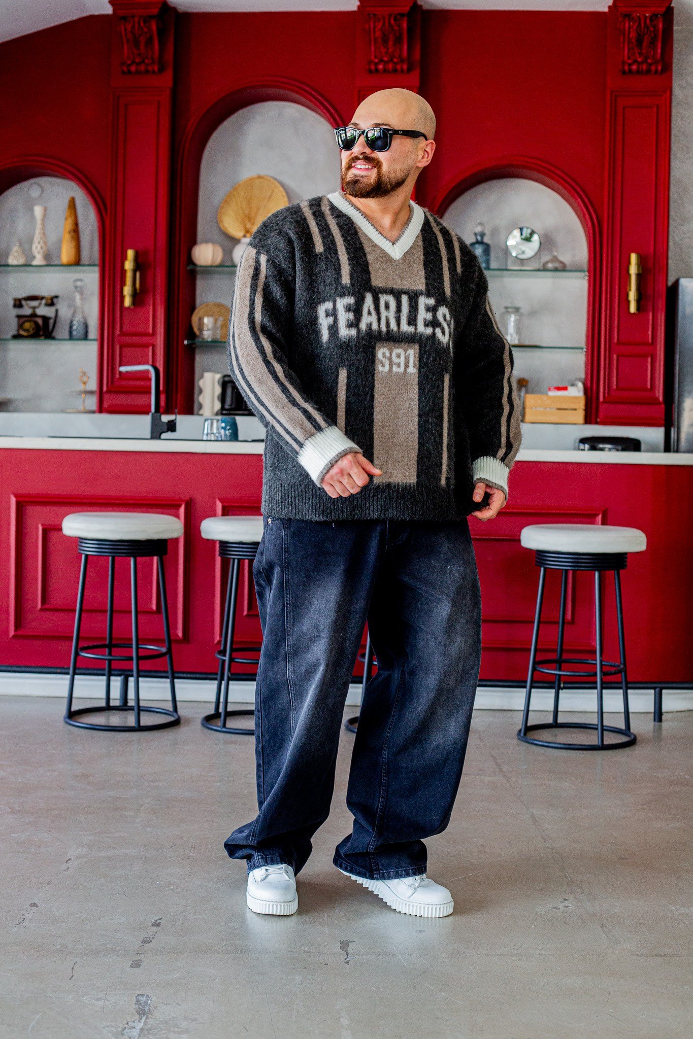 Fearless Yazılı Oversize Çizgili Triko (SVTK116)