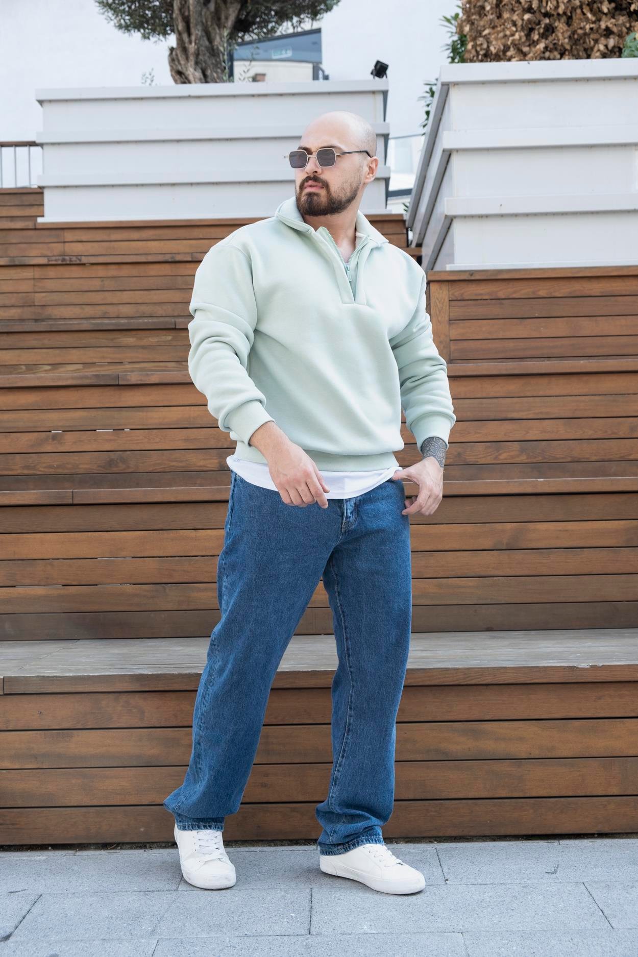 Fermuarlı Oversize Şardonlu Sweatshirt (SVTY21)