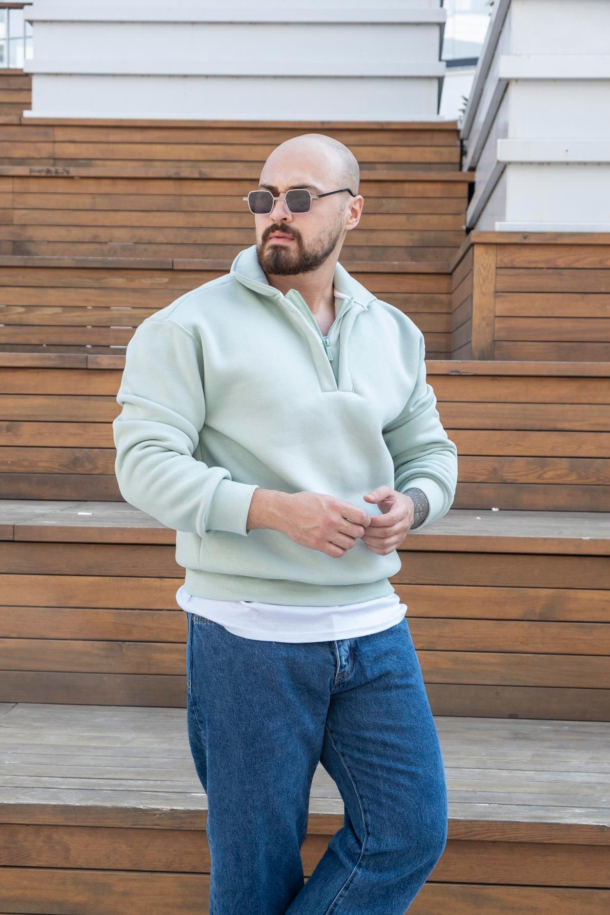 Fermuarlı Oversize Şardonlu Sweatshirt (SVTY21)