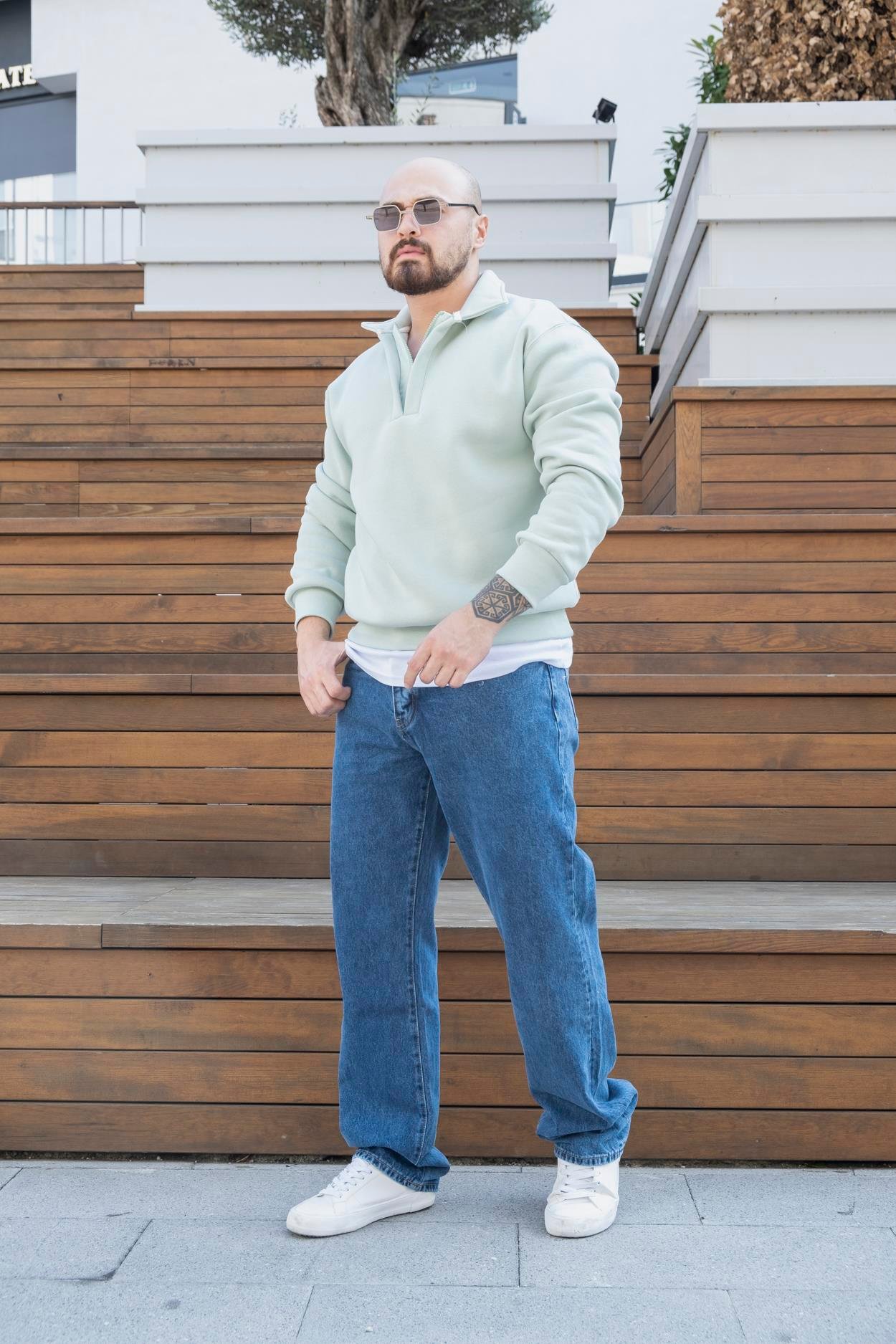 Fermuarlı Oversize Şardonlu Sweatshirt (SVTY21)