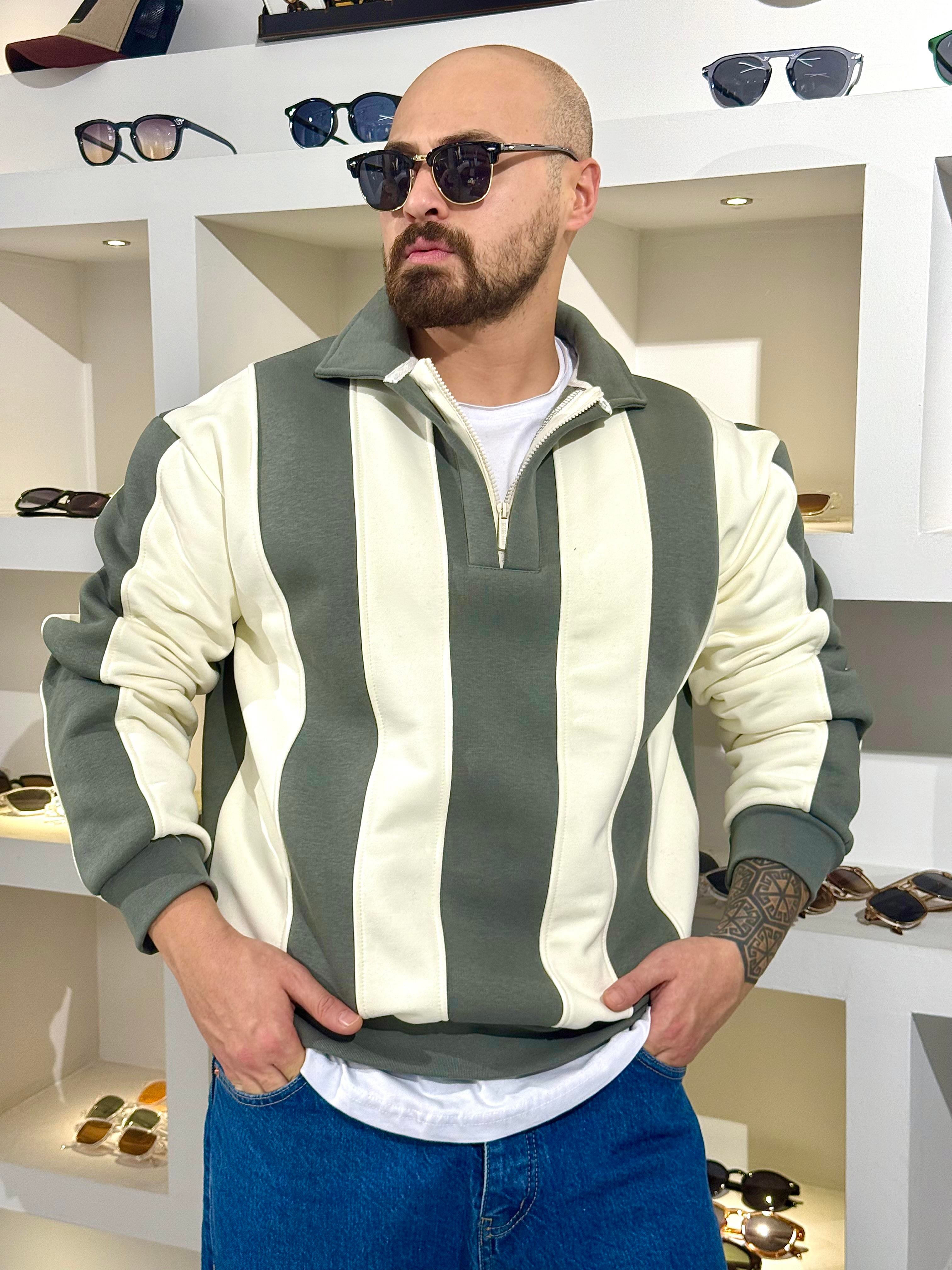 Fermuarlı Polo Yaka Oversize Sweatshirt (SVTH62)