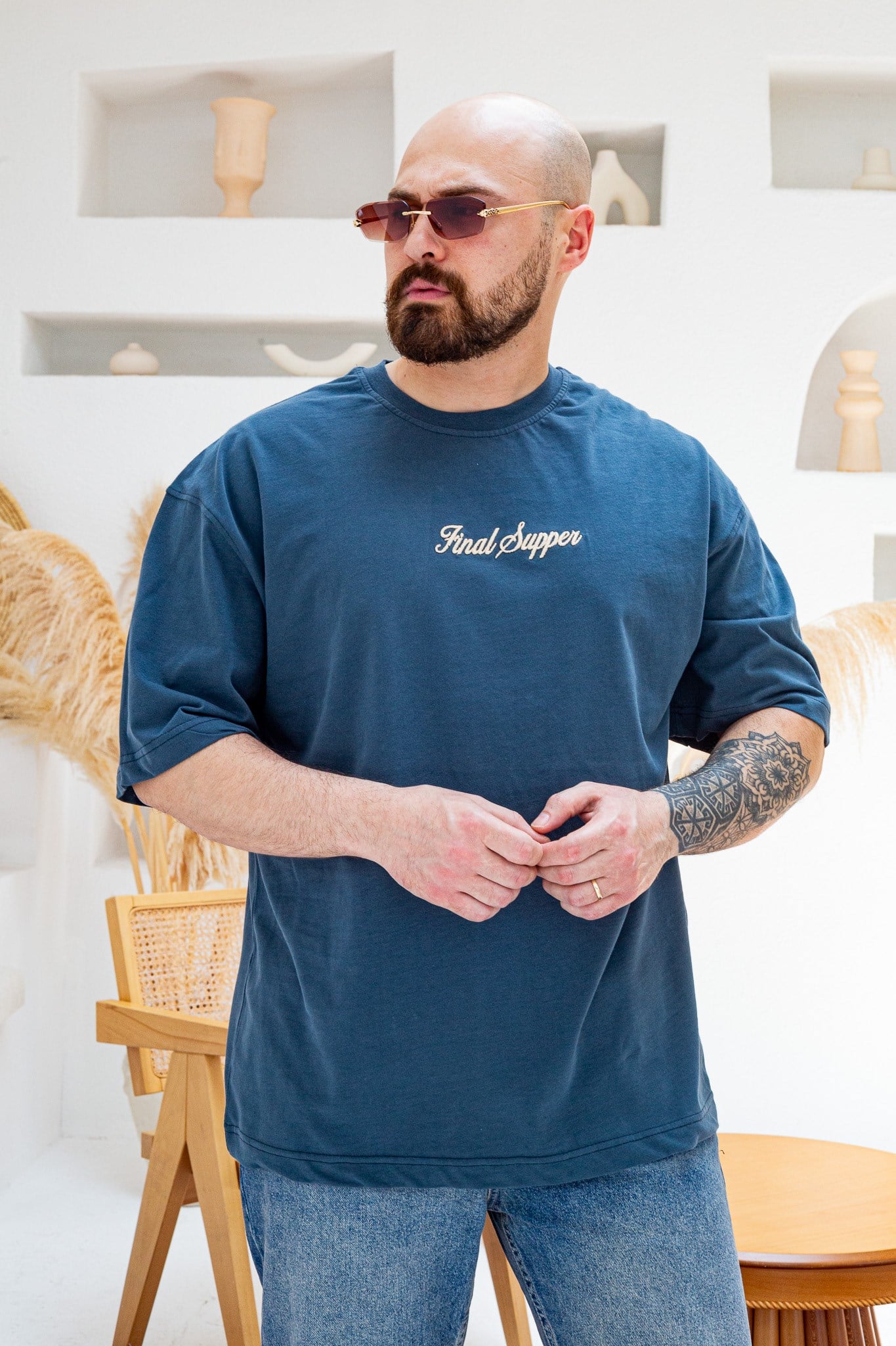 Final Supper Sırtı Sanat Nakışlı Oversize T-Shirt (TSS84)