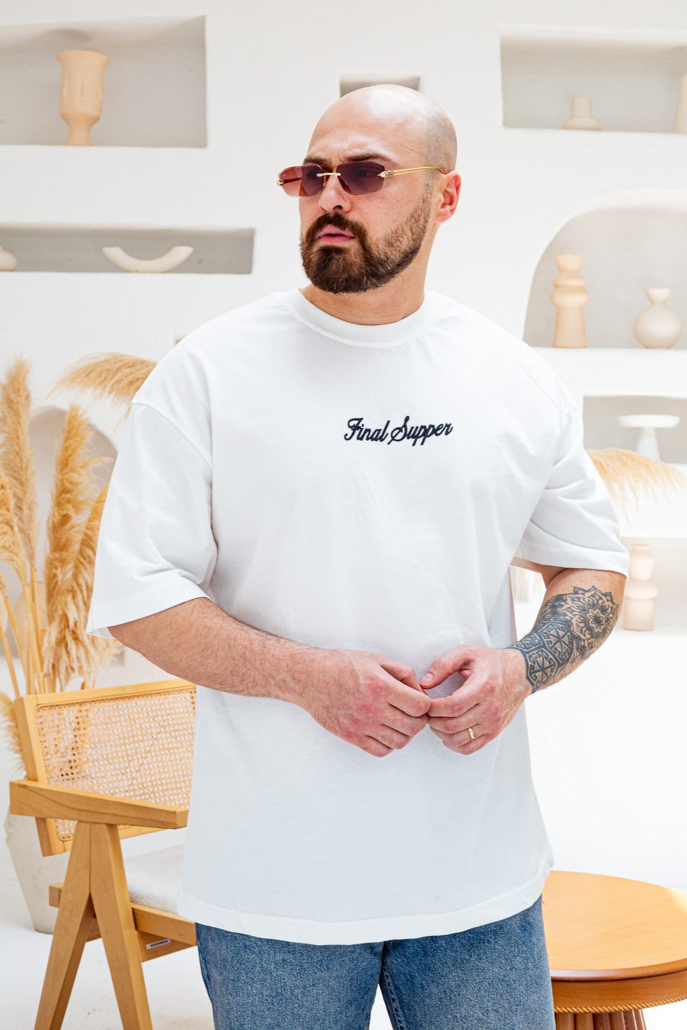 Final Supper Sırtı Sanat Nakışlı Oversize T-Shirt (TSB84)