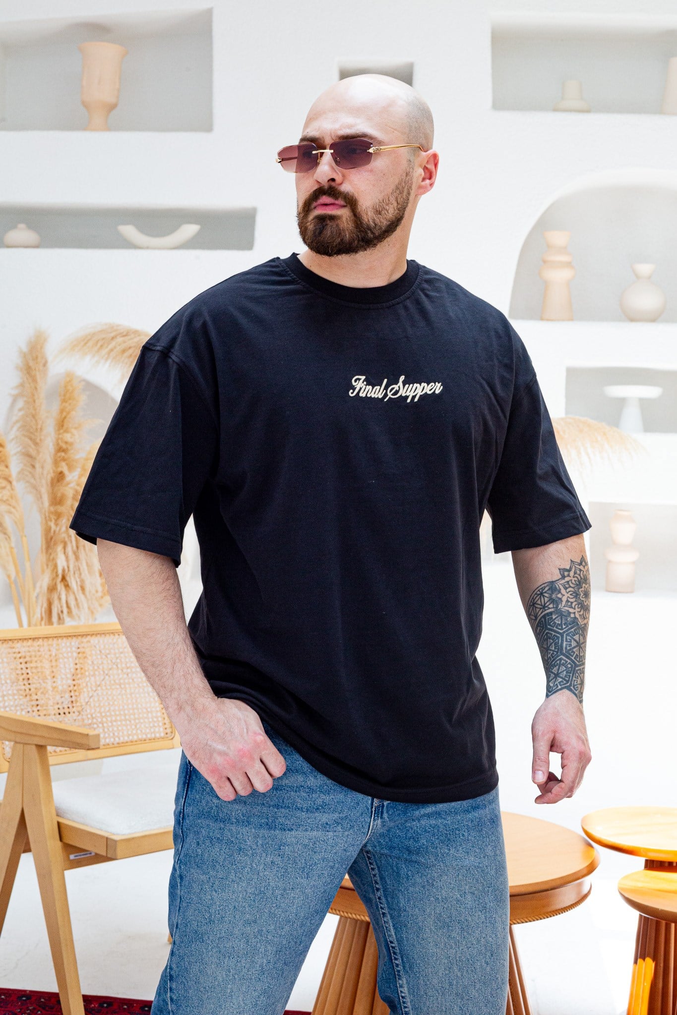 Final Supper Sırtı Sanat Nakışlı Oversize T-Shirt (TSS84)