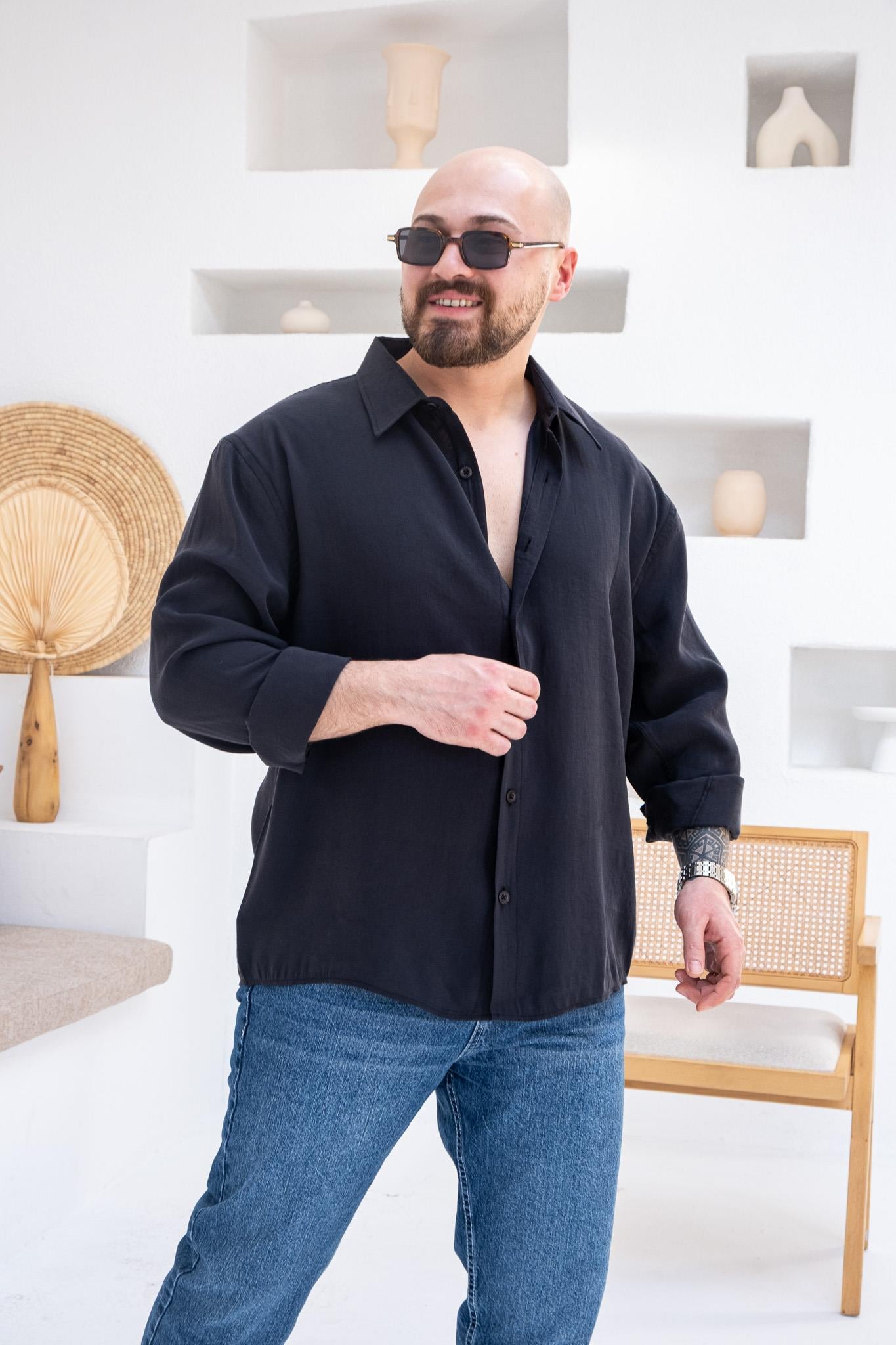 Fırçalı Modal Kumaş Oversize Gömlek (GMS66)