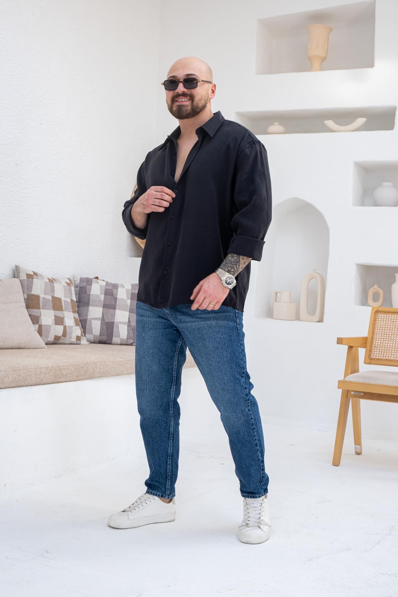 Fırçalı Modal Kumaş Oversize Gömlek (GMS66)